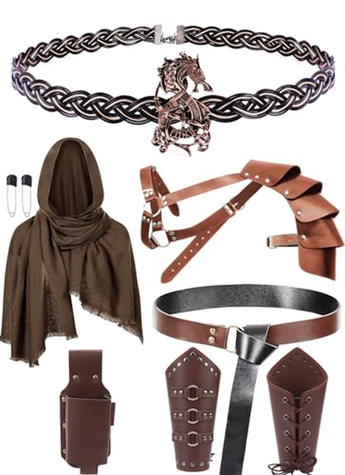 Men Renaissance Costume Set 6 Pcs Medieval Viking Cosplay Armor Copper