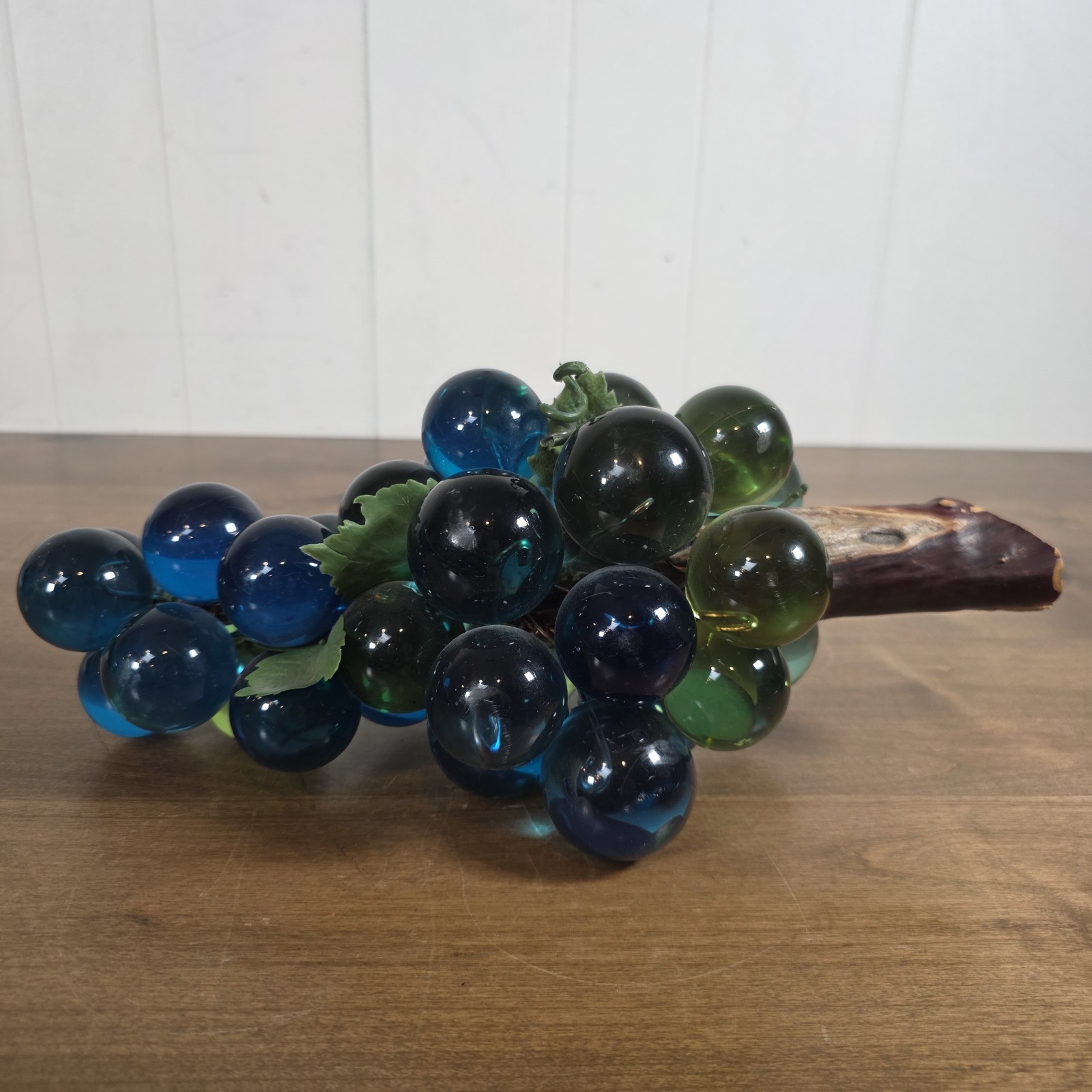 Vintage MCM Mid-Century Lucite Glass Grape Cluster on Driftwood Green & Blue 13” Vintage MCM Mid-Century Lucite Glass Grape Cluster on Driftwood Green & Blue 13”