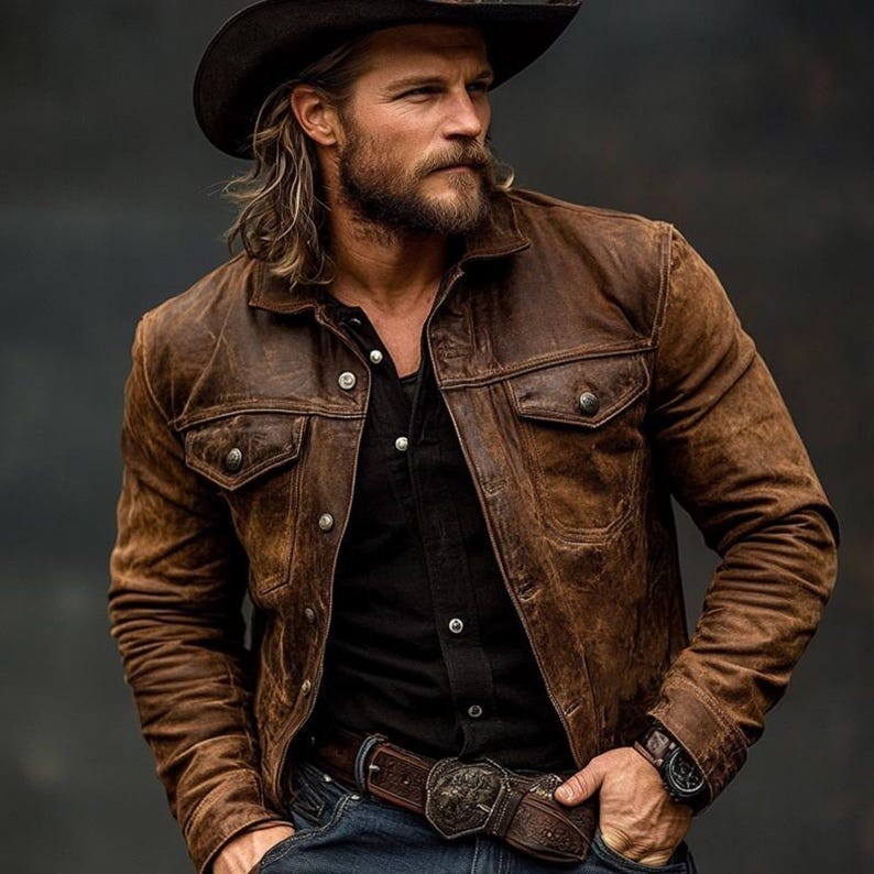 Best Mens Distressed Brown Leather Jacket | Vintage Western Cowboy Style Coat