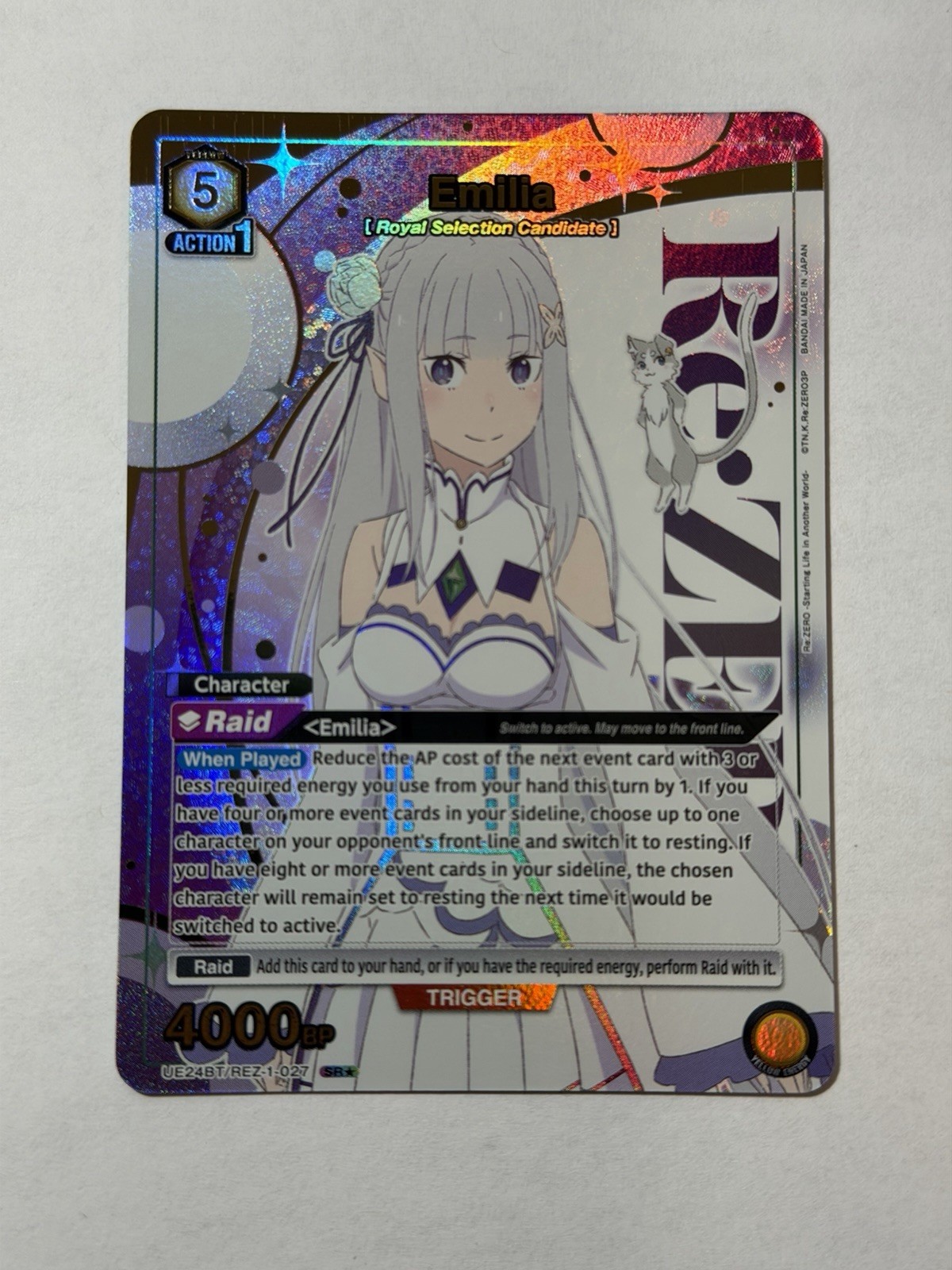 Union Arena Re:ZERO Raid Emilia SR Gold Foil UE24BT/REZ-1-027 EN Box Topper Union Arena Re:ZERO Raid Emilia SR Gold Foil UE24BT/REZ-1-027 EN Box Topper