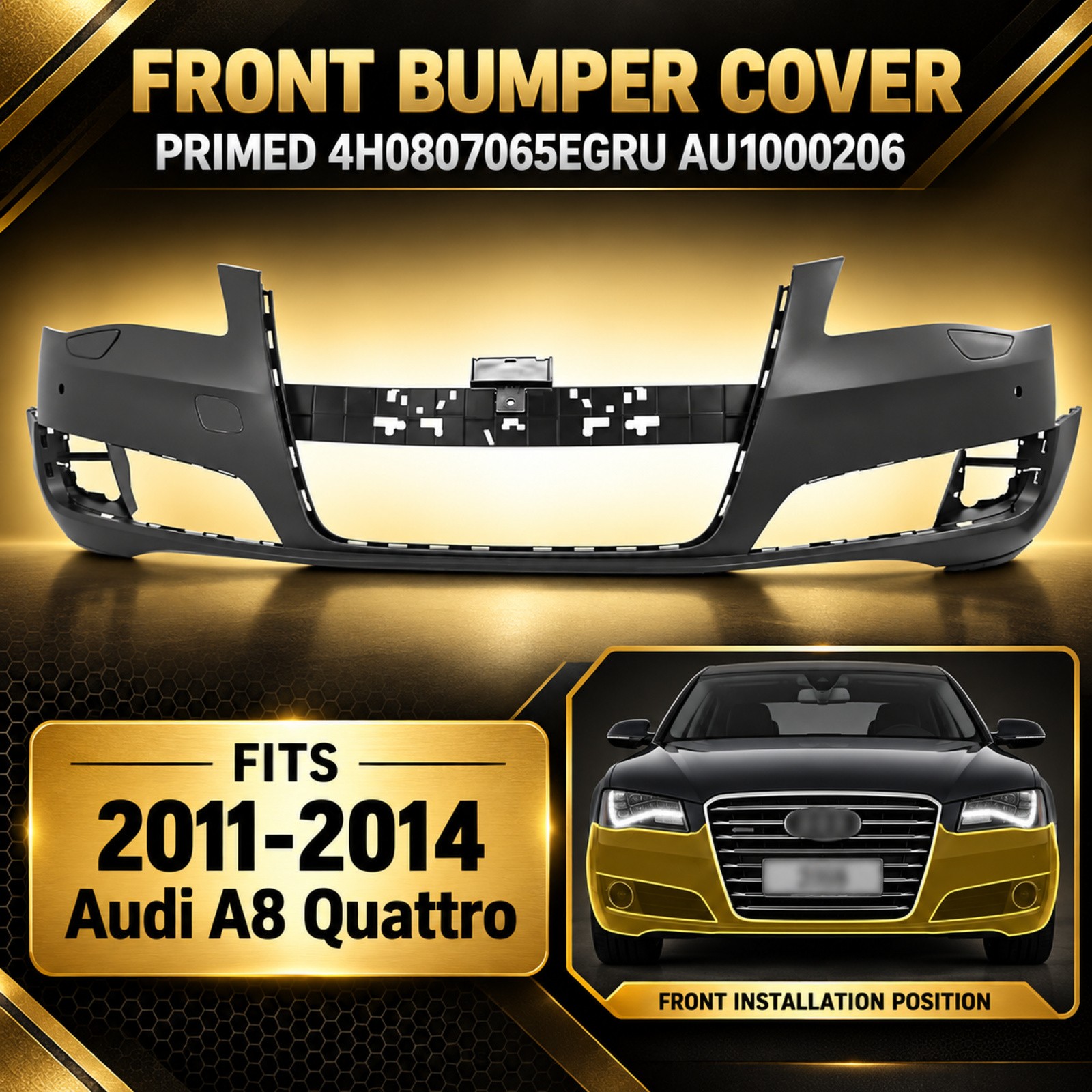 New Front Bumper Cover For 11-14 Audi A8 Quattro Primed 4H0807065EGRU AU1000206