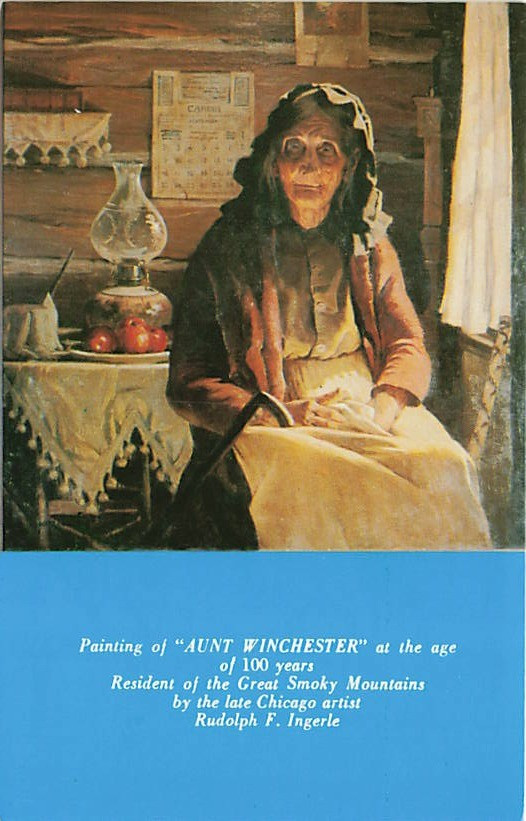 Postcard NC: Aunt Winchester Painting, Great Smoky Mountains, Cherokee