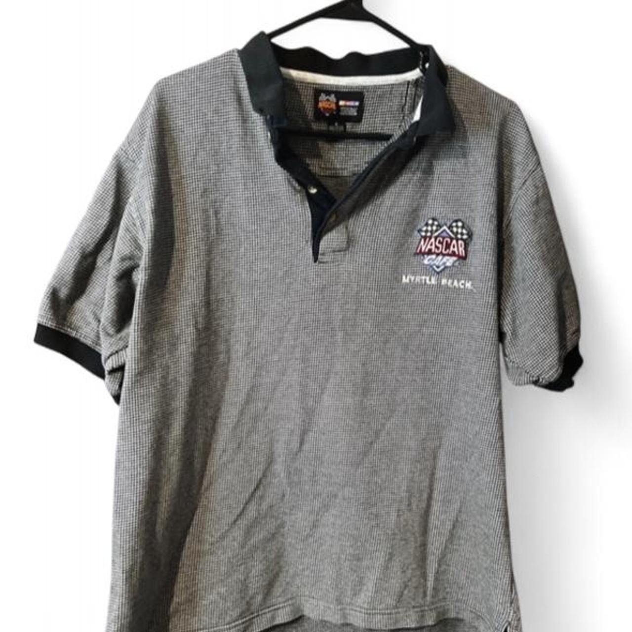 Vintage 90s nascar Cafe Myrtle Beach Polo Shirt Black White Houndstooth Check