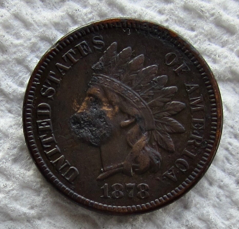 1878 Indian Head Cent Rare Key Date Bold Liberty XF / AU Detail Corroded Damaged 1878 Indian Head Cent Rare Key Date Bold Liberty XF / AU Detail Corroded Damaged