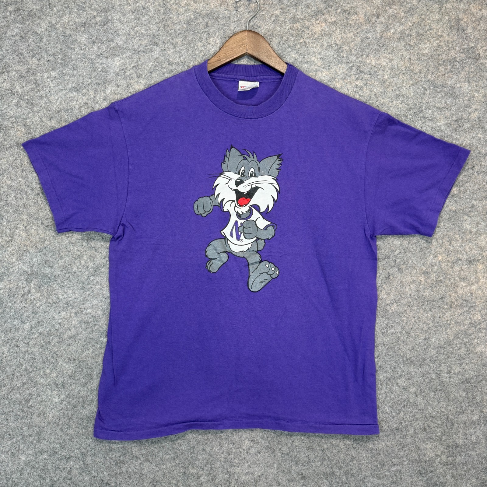 Vintage Northwestern Wildcats T Shirt Adult Large Single Stitch Mascot 90s RARE