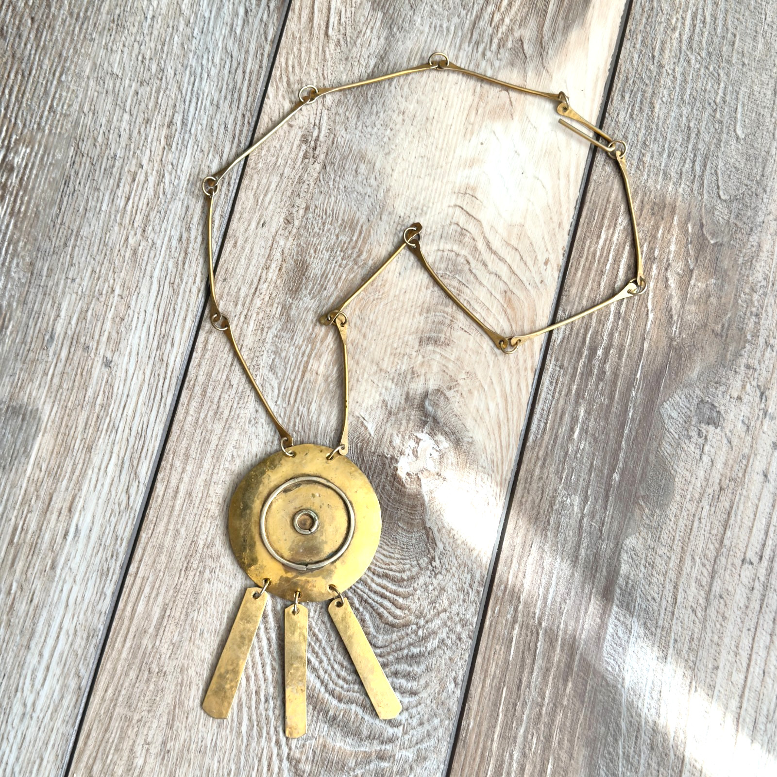 Vintage Signed Les Bernard Rare Species Hammered Gold Tone Brutalist Necklace Vintage Signed Les Bernard Rare Species Hammered Gold Tone Brutalist Necklace