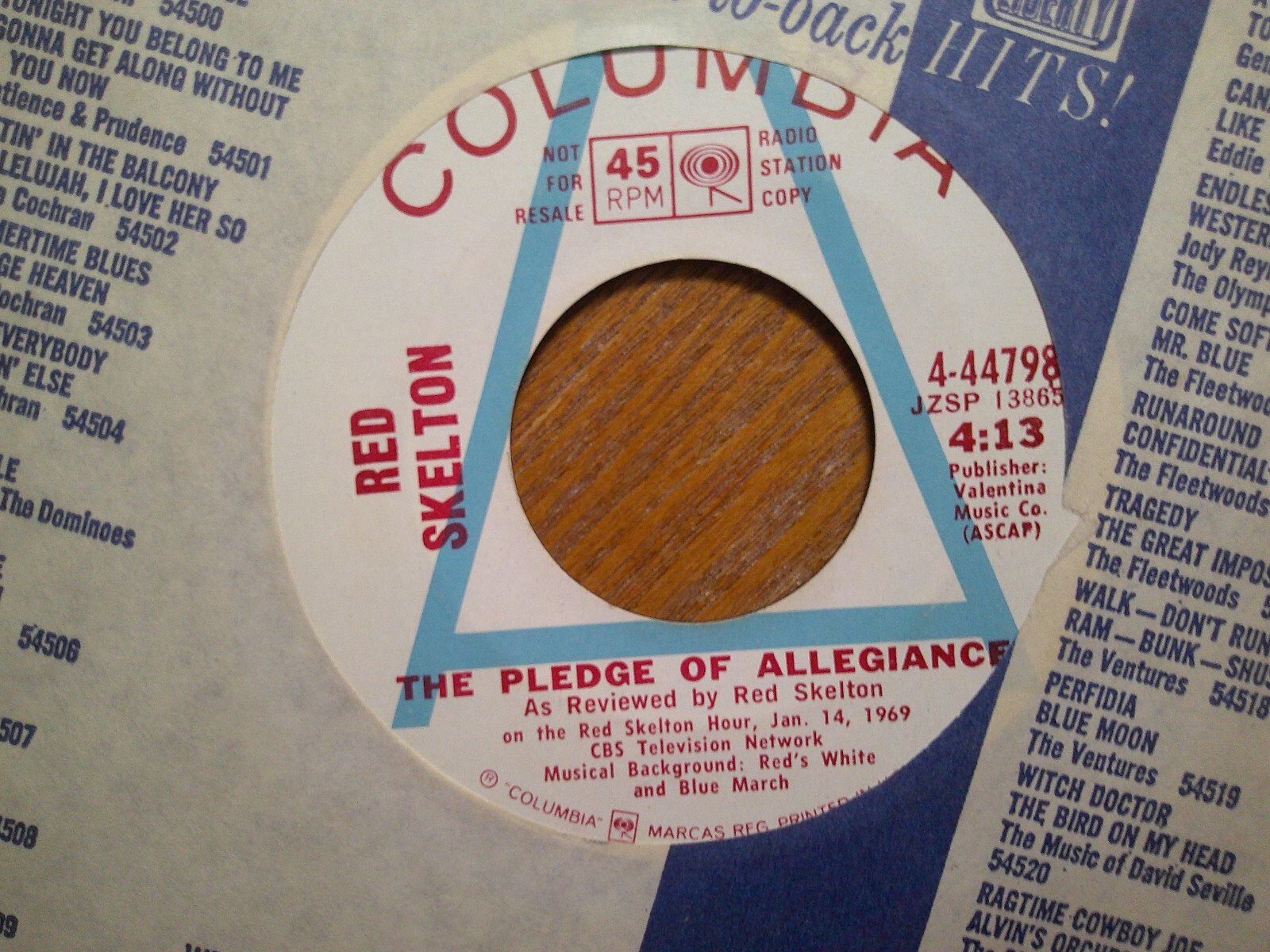 PROMO COLUMBIA 45 RECORD/RED SKELTON/THE PLEDGE OF ALLEGIANCE/ VG+/EX