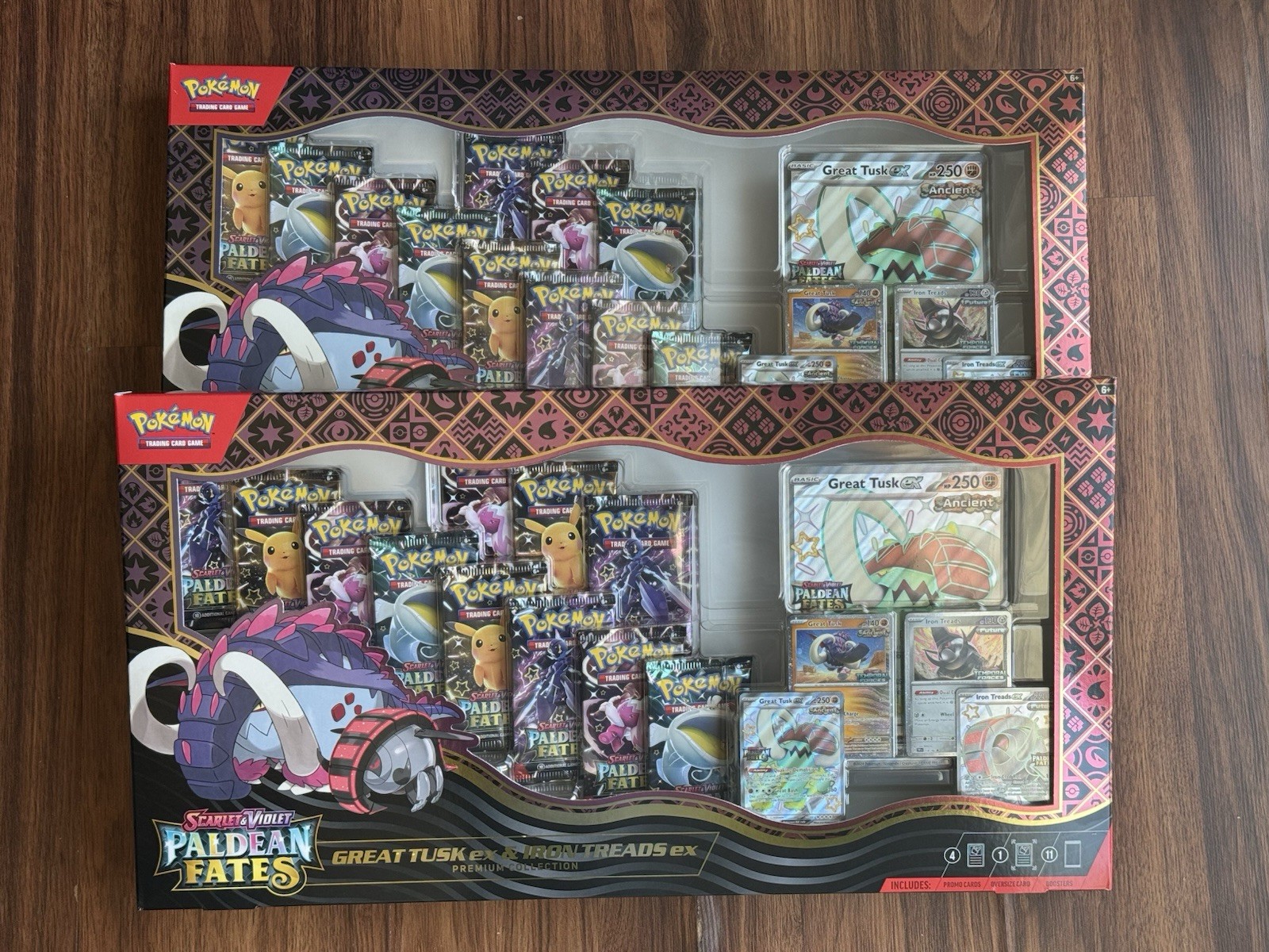 Pokémon Paldea Fates Great Tusk EX Iron Treads EX Premium Collection Box Pokémon Paldea Fates Great Tusk EX Iron Treads EX Premium Collection Box