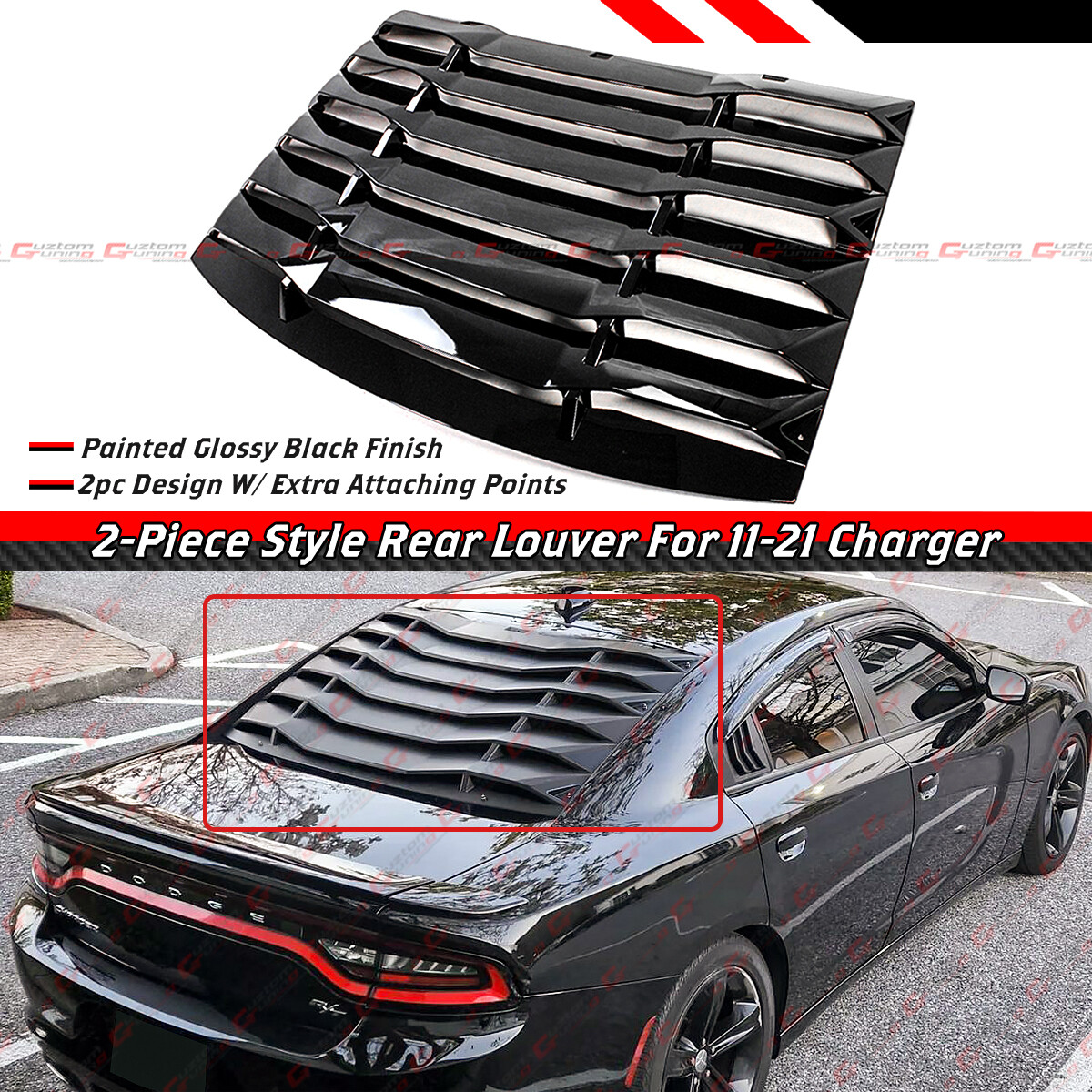 For 2011-2023 Dodge Charger 2pc Gloss Black Rear Window Windshield Louver Cover For 2011-2023 Dodge Charger 2pc Gloss Black Rear Window Windshield Louver Cover