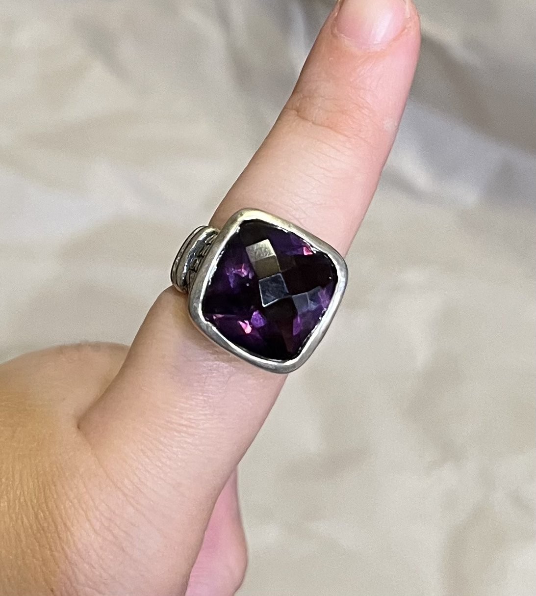 Vintage Marsala Modernist Black Faceted Amethyst 925 Sterling Nugget Ring Sz 7 Vintage Marsala Modernist Black Faceted Amethyst 925 Sterling Nugget Ring Sz 7