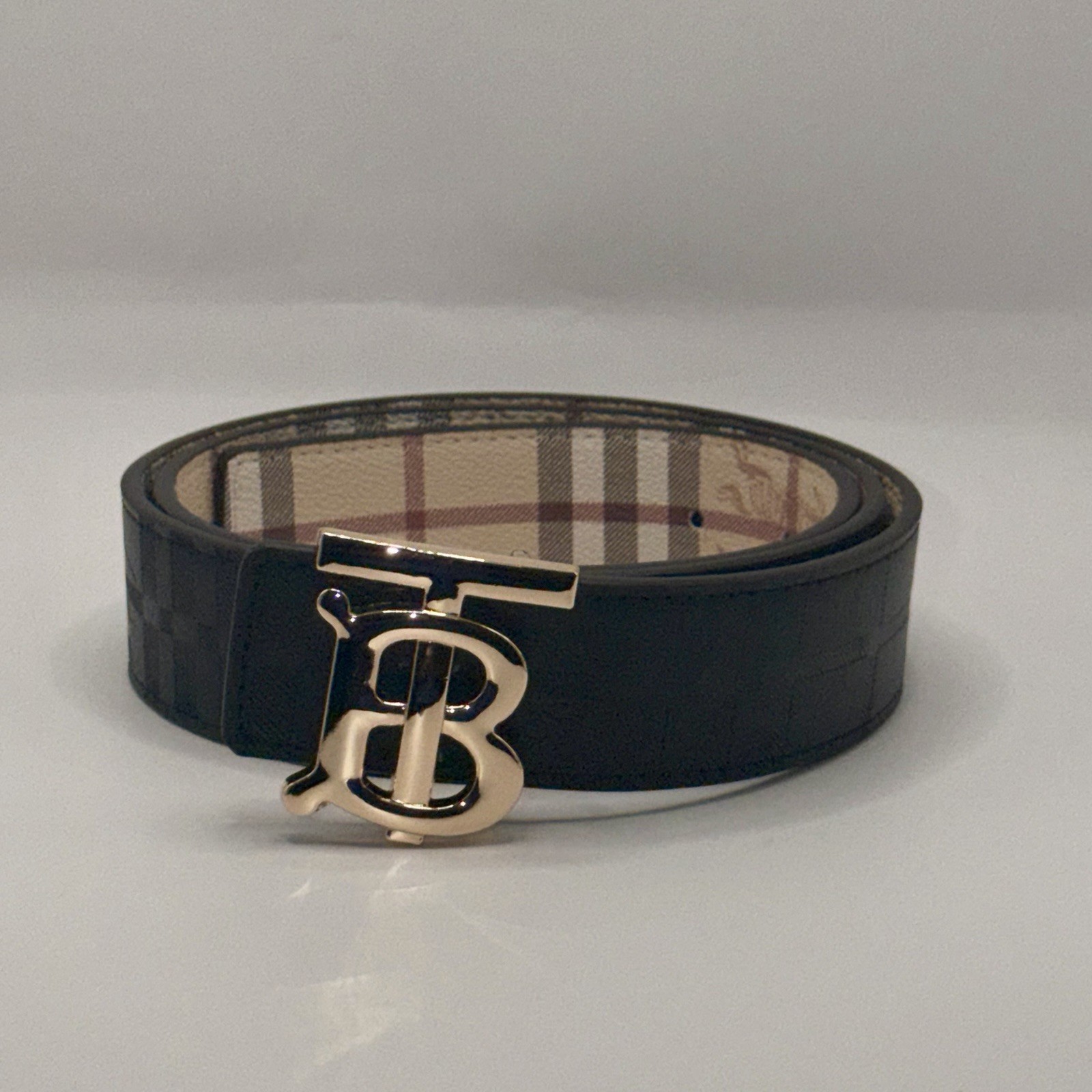 Burberry Reversible men\'s Check Belt Gold-Tone Buckle Designer Beige Size 32-36 Burberry Reversible men\'s Check Belt Gold-Tone Buckle Designer Beige Size 32-36