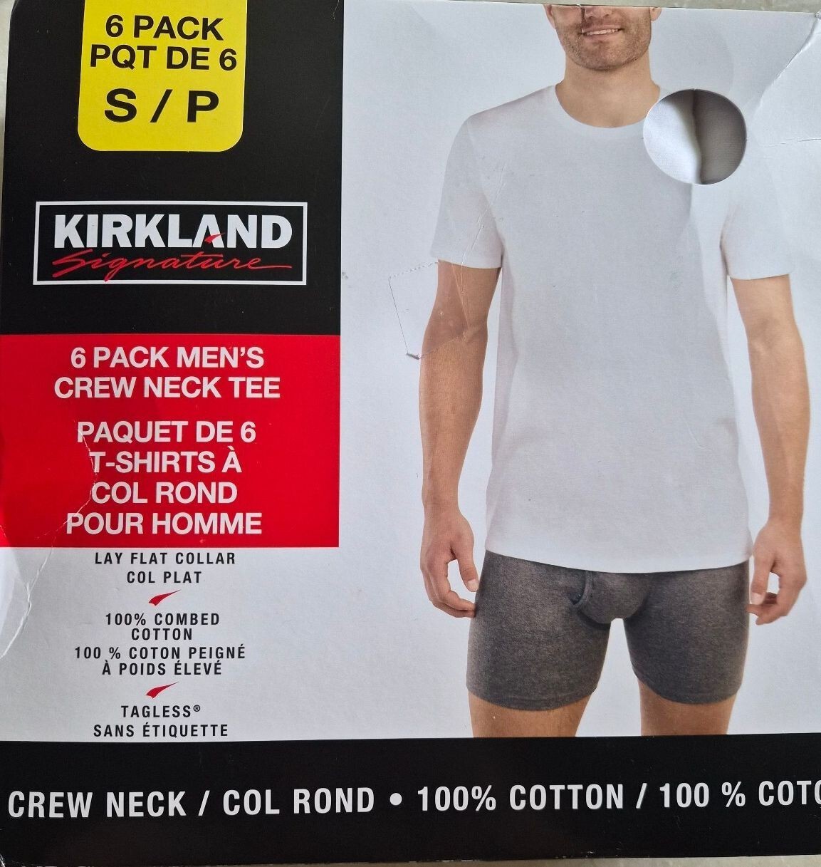 Kirkland Signature 6 Pack Men\'s Crew Neck T-Shirts, Small 0065