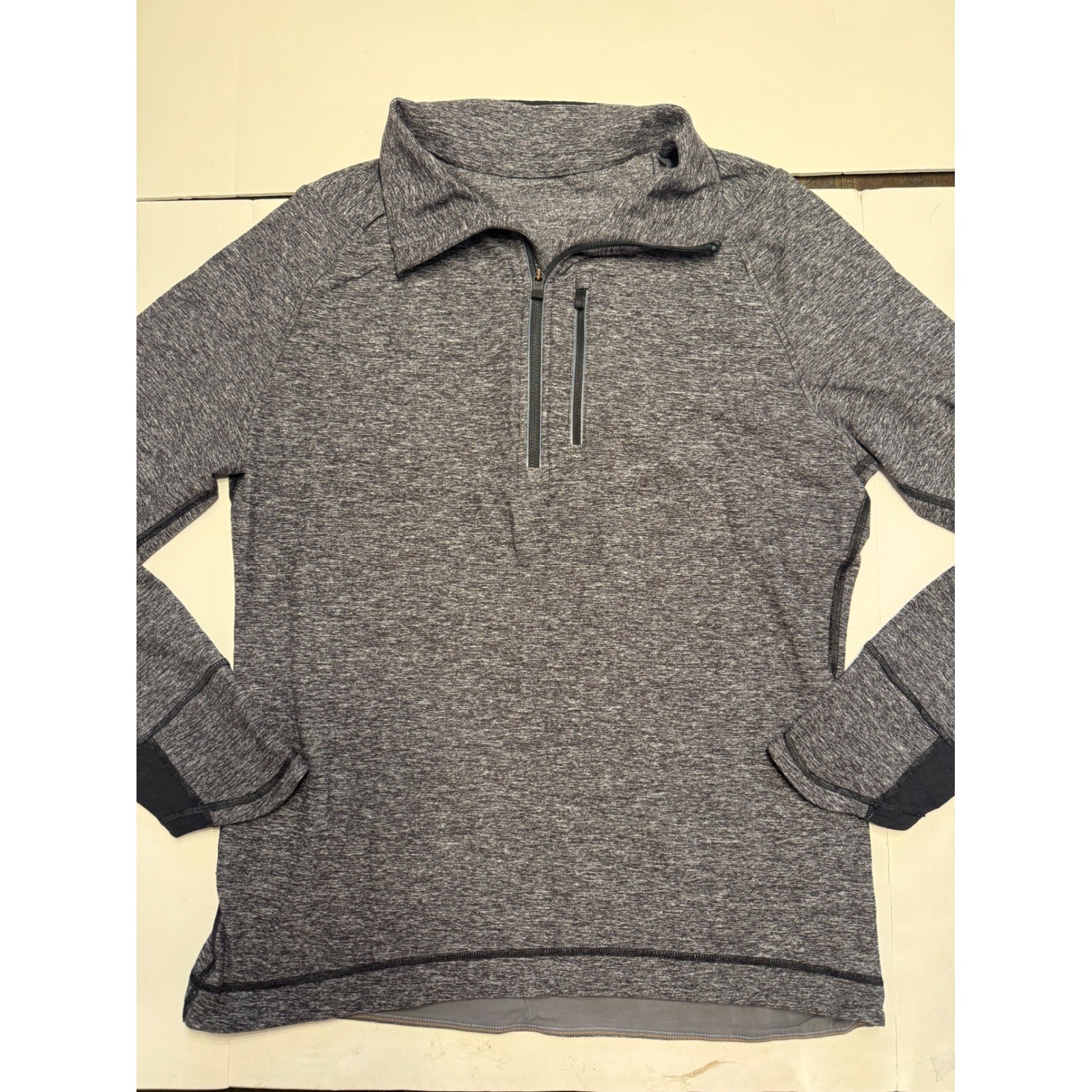 Lululemon Mens Half Zip Pullover Gray Space Dye Athletic Running Shirt Thumbhole Lululemon Mens Half Zip Pullover Gray Space Dye Athletic Running Shirt Thumbhole