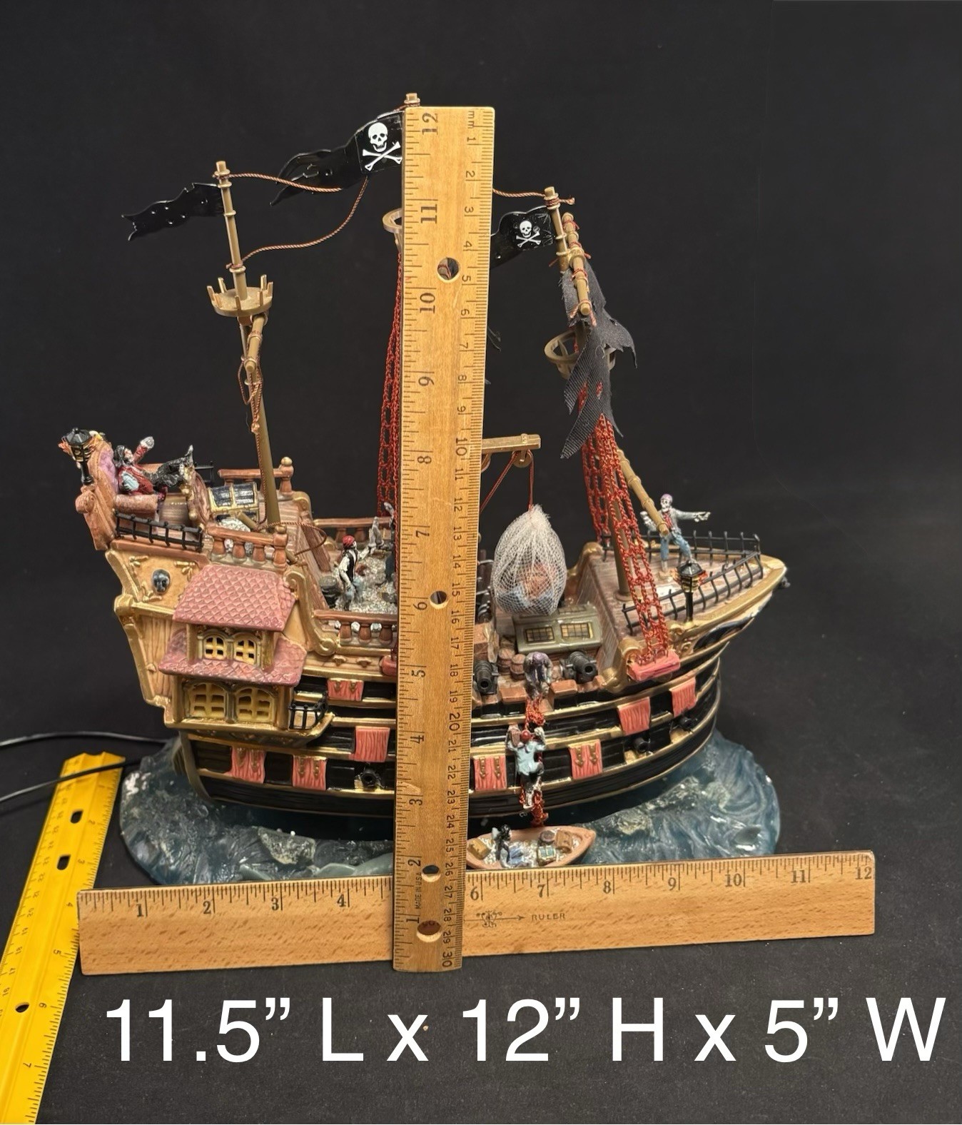Vtg LEMAX Spooky Town Halloween The Pillager Pirate Ship Tested. Works. No Box.