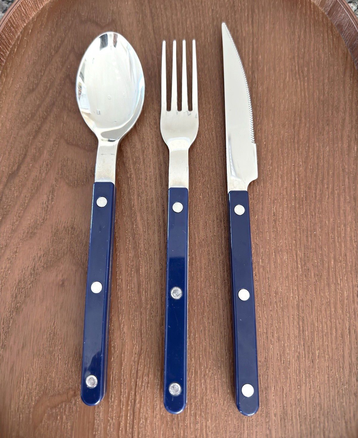 SABRE Paris 1870 3pc Flatware 2 Sets Knife Fork Spoon Blue & Ivory  Handles