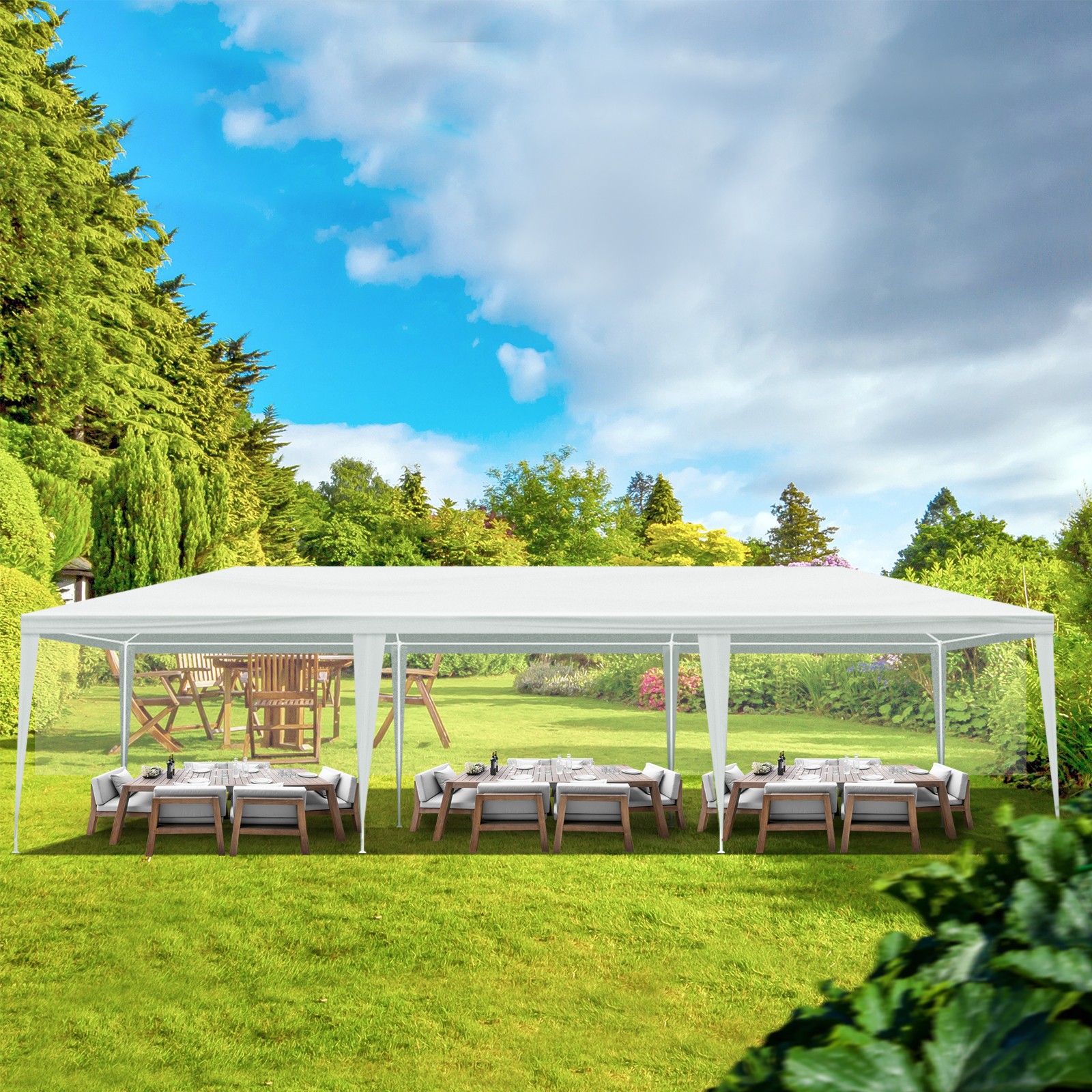 10X30ft Outdoor Garden Party Tent Non-Cloth PE Cloth Plastic Sprayed Iron Pipe