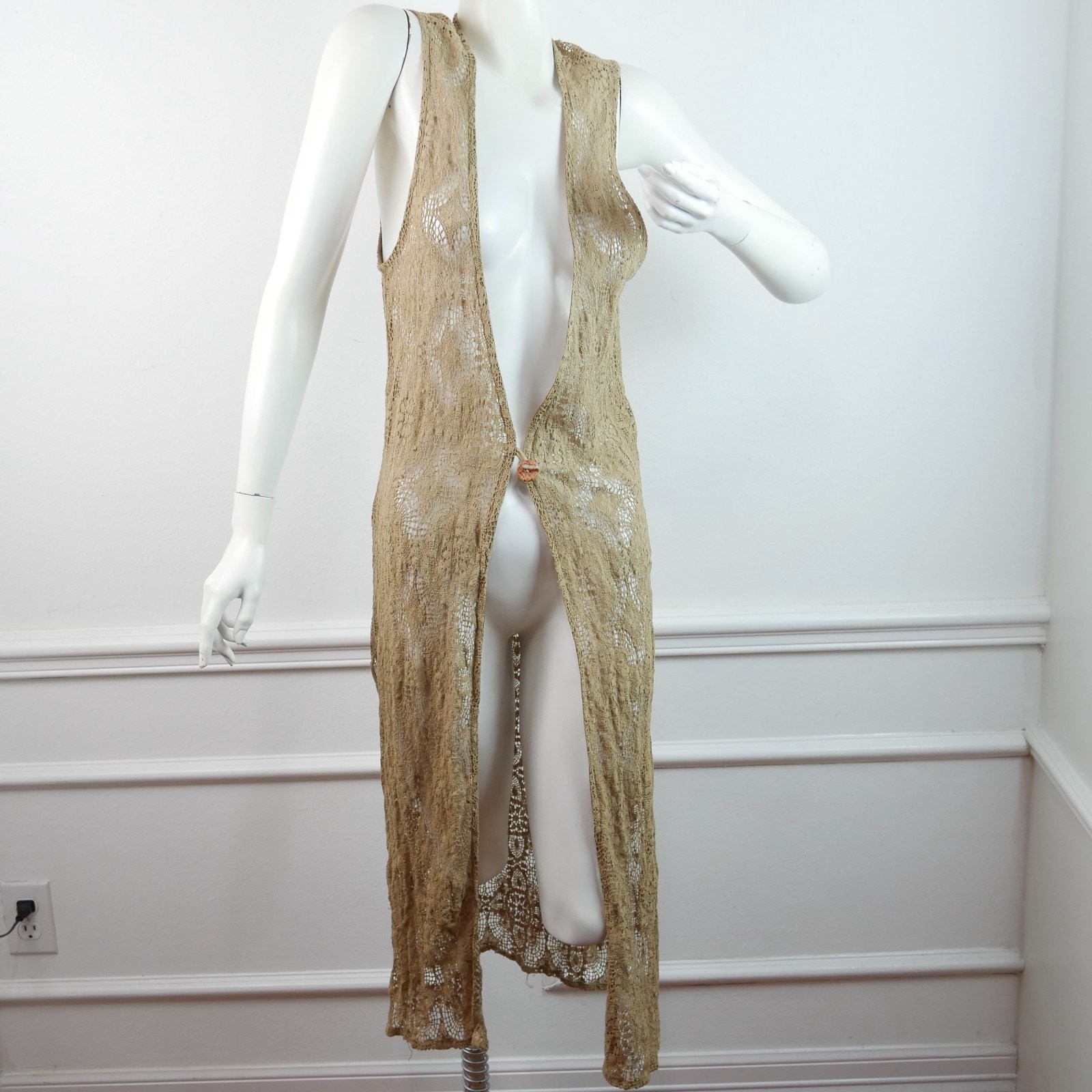 Vintage S M Lace Vest Longline Duster Shabby Chic Boho Hippy Festival Romantic Vintage S M Lace Vest Longline Duster Shabby Chic Boho Hippy Festival Romantic