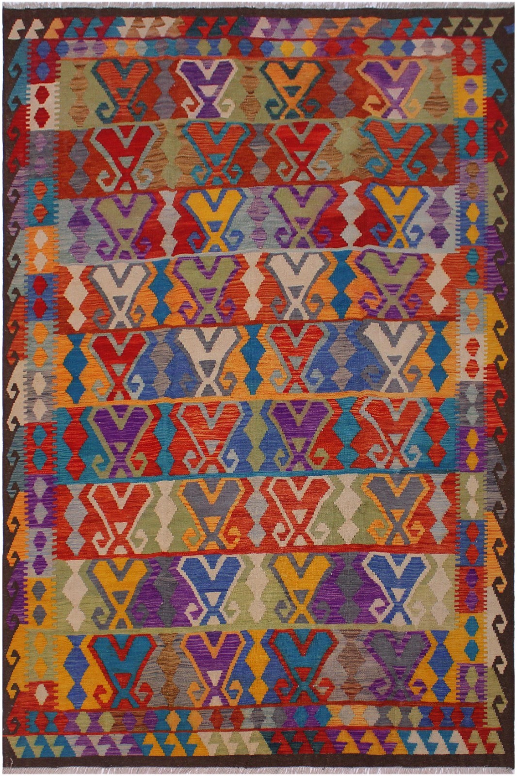 Tribal Kilim Cassius Red Brown Wool Rug - 6'5