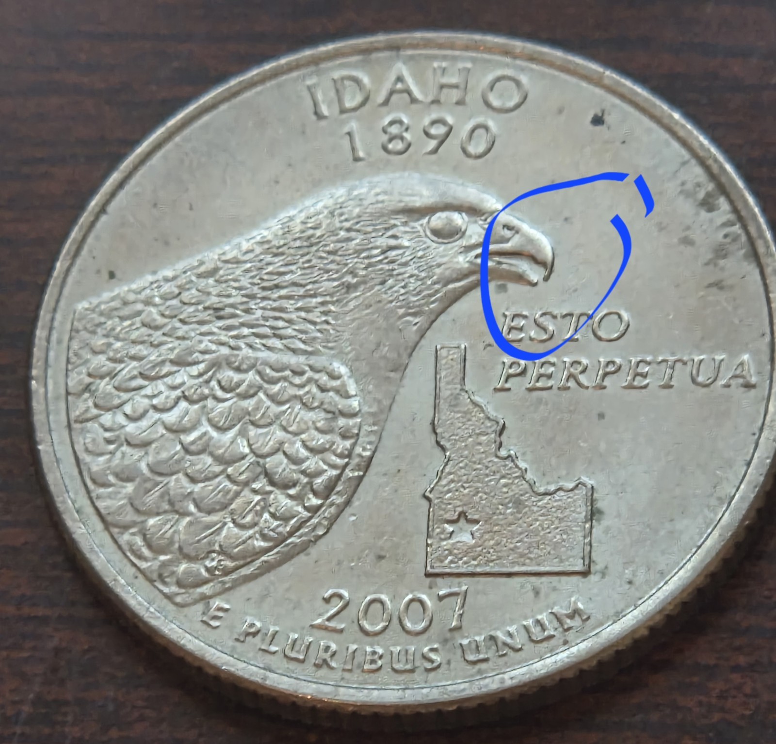 2007 D Idaho Statehood Quarter Dollar Coin with Error on beak 2007 D Idaho Statehood Quarter Dollar Coin with Error on beak