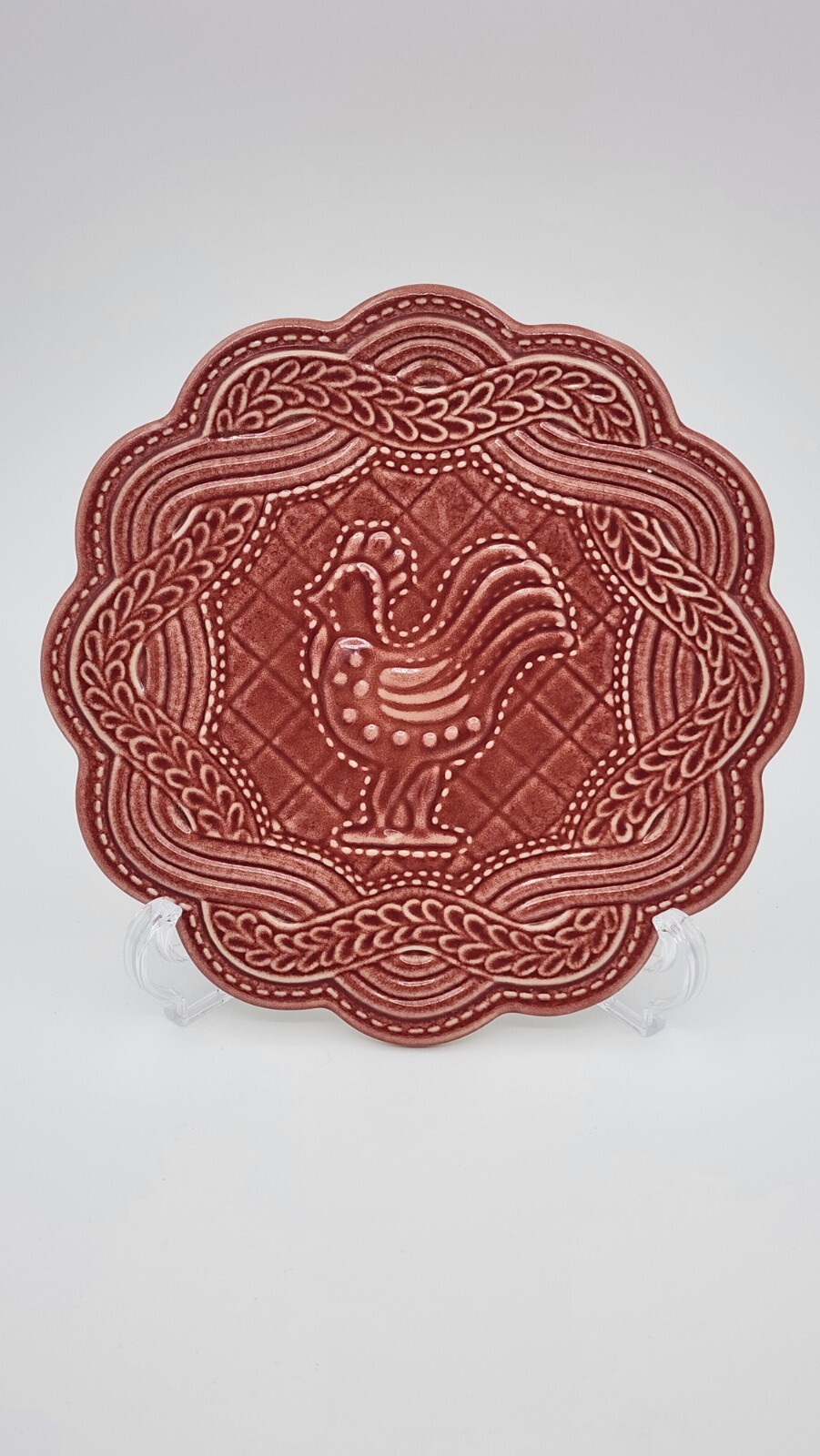 Longaberger Pottery Rooster Chicken Trivet Hot Plate Red Wall Hanger
