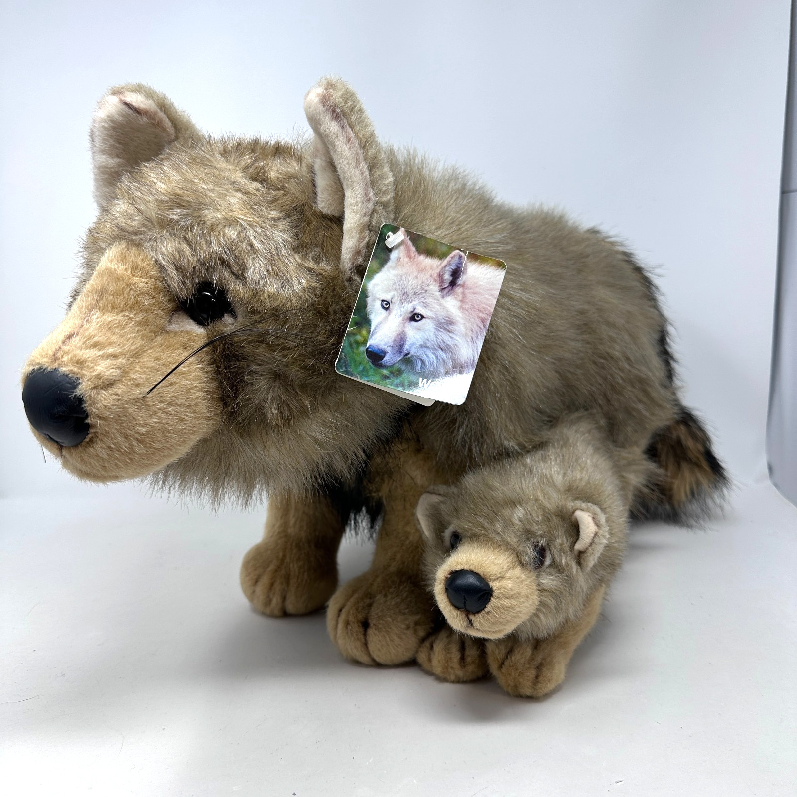 Realistic Wolf Plush Stuffed Animal Brown Mother Baby 23\