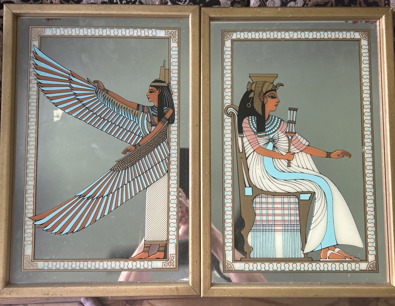 Vintage Turner Wall Art Accessory Egyptian Mirror Painted Art Egypt Pair Vintage Turner Wall Art Accessory Egyptian Mirror Painted Art Egypt Pair