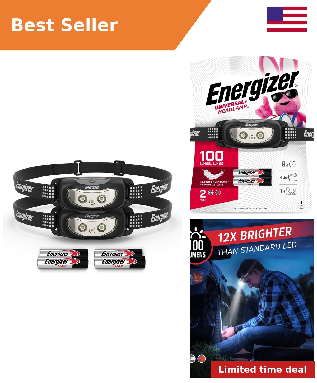 Universal LED Headlamp (2-Pack), Bright Head Lamp for Outdoors