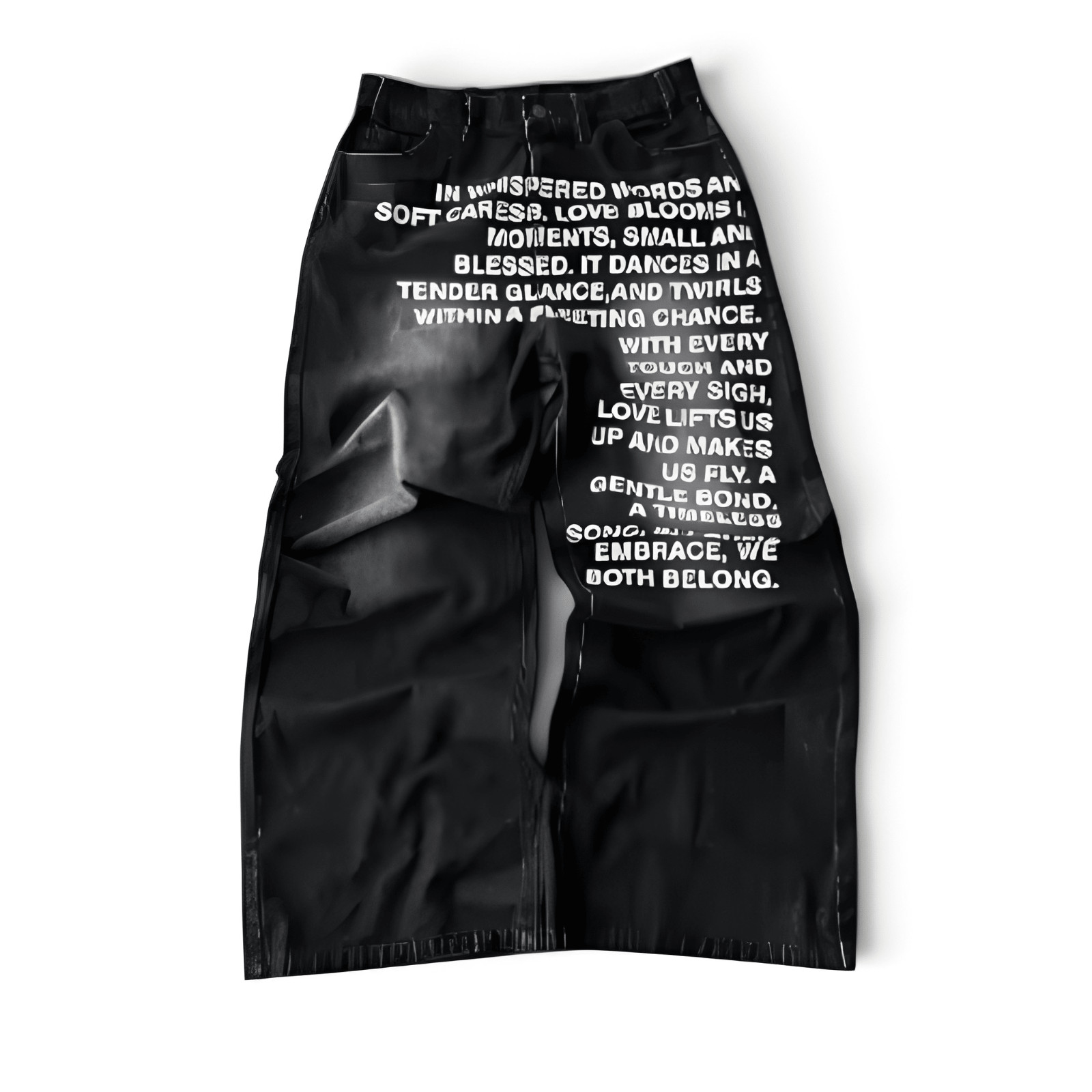 Y2K Black Washed Baggy Jeans Women L Wide Leg Letter Print Streetwear Denim Pant