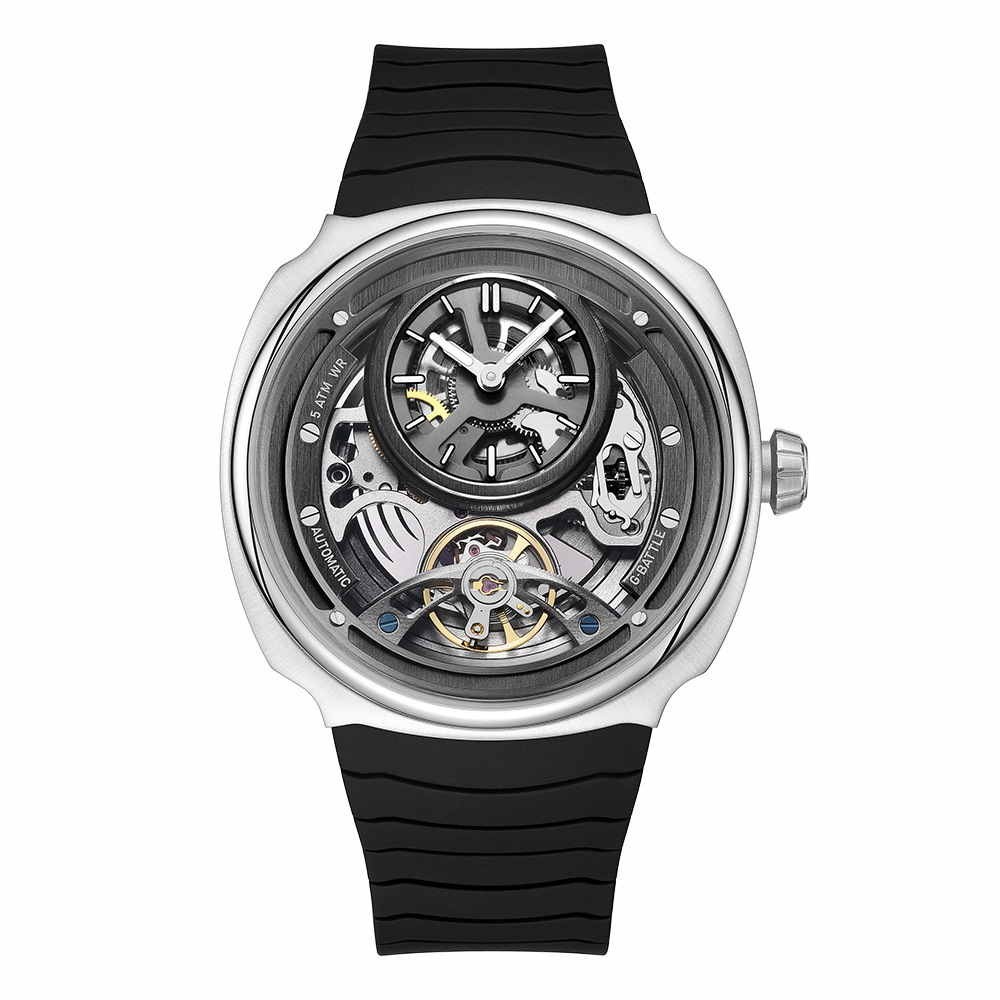 MEGIR Men\'s Automatic Mechanical Watch Skeleton Tourbillon Luminous Silicone 50M