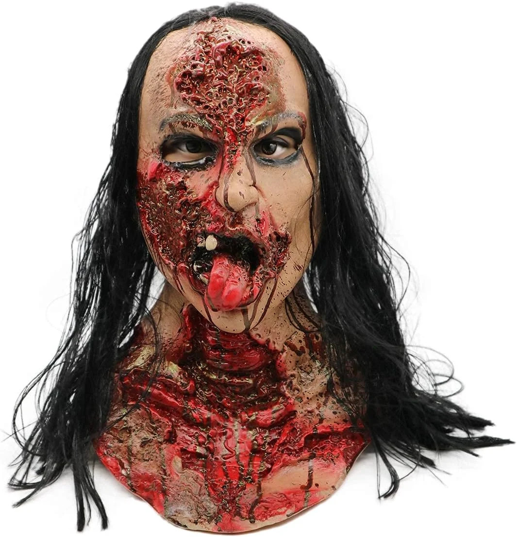 Bulex Halloween Horror Grimace Ghost Mask Scary Zombie Emulsion Skin with Hair R