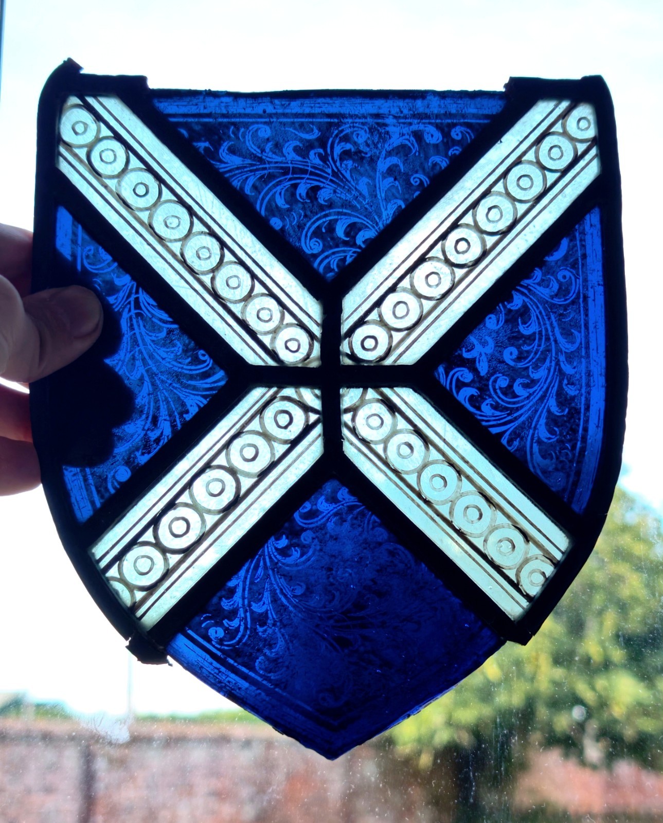 Antique 19th Century Stained Glass Scottish Shield, Gothic