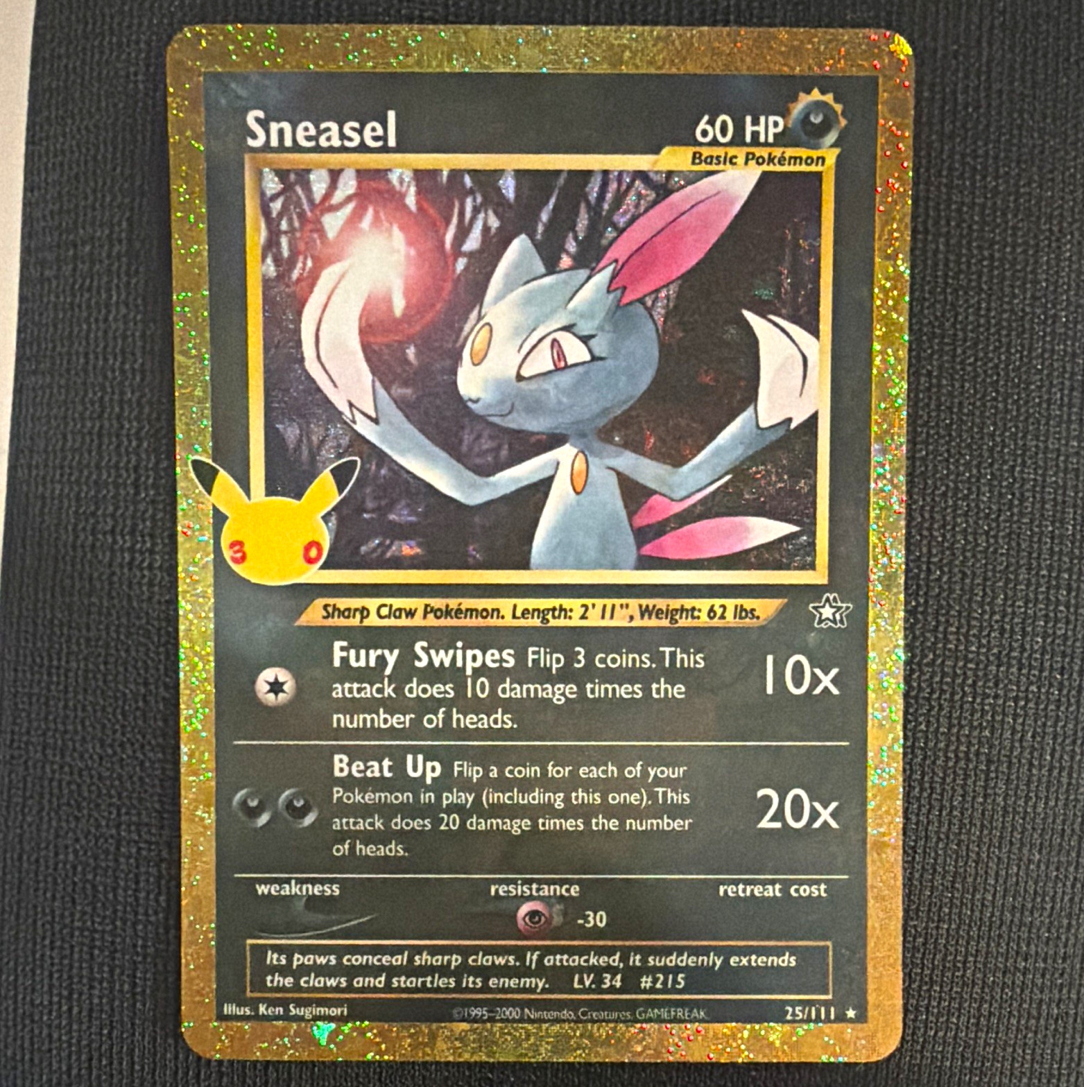 Sneasel 25/111 Neo Genesis Holo Rare 2000 Ken Sugimori 60 HP English Sneasel 25/111 Neo Genesis Holo Rare 2000 Ken Sugimori 60 HP English