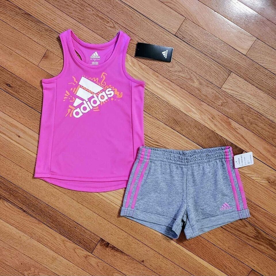 NEW ADIDAS Little Girl Tank Top & Short Set, Hot Pink (sz 4-6)