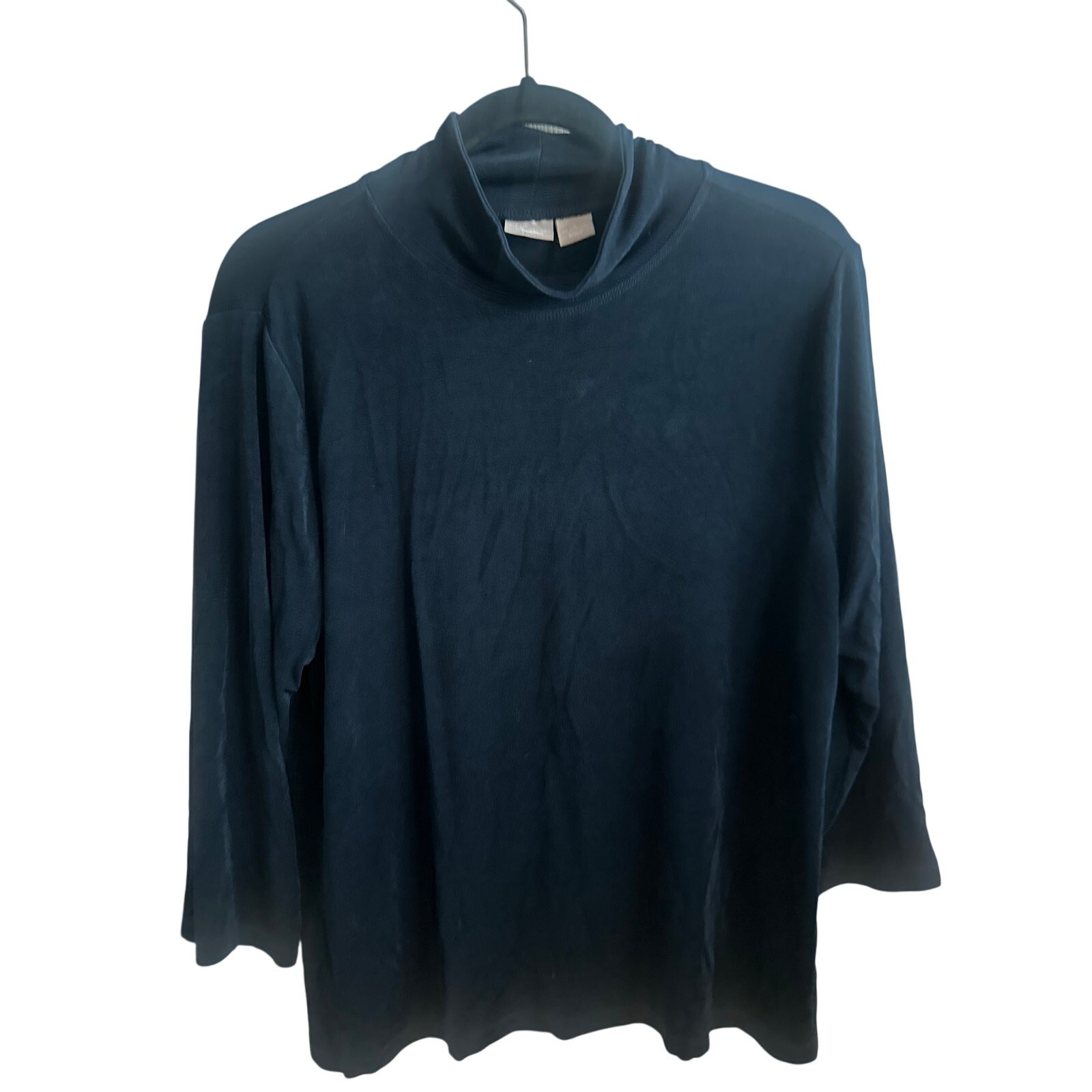 Chicos Travelers Blue Mock Neck 3/4 Sleeve Top Size 2 Large 12-14