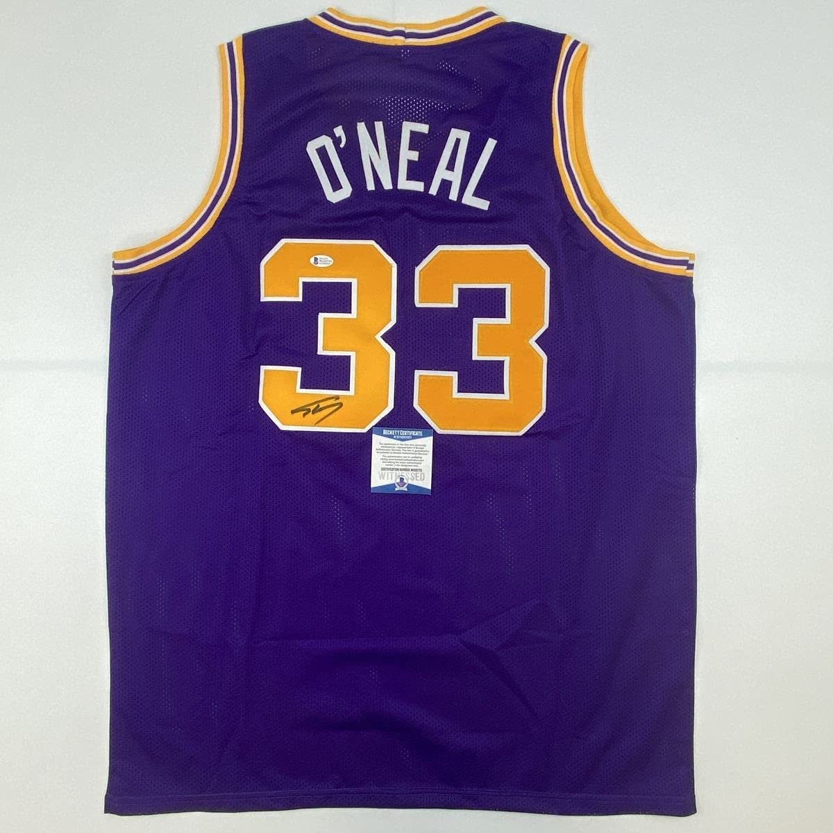 Autographed/Signed Shaquille Shaq O\'Neal LSU Purple Jersey Beckett BAS COA