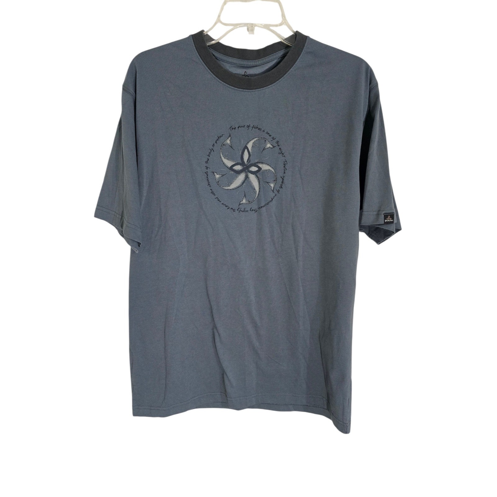 Prana Breathe Mens Blue Gray Tibetan Pair of Fishes Graphic T-Shirt Large