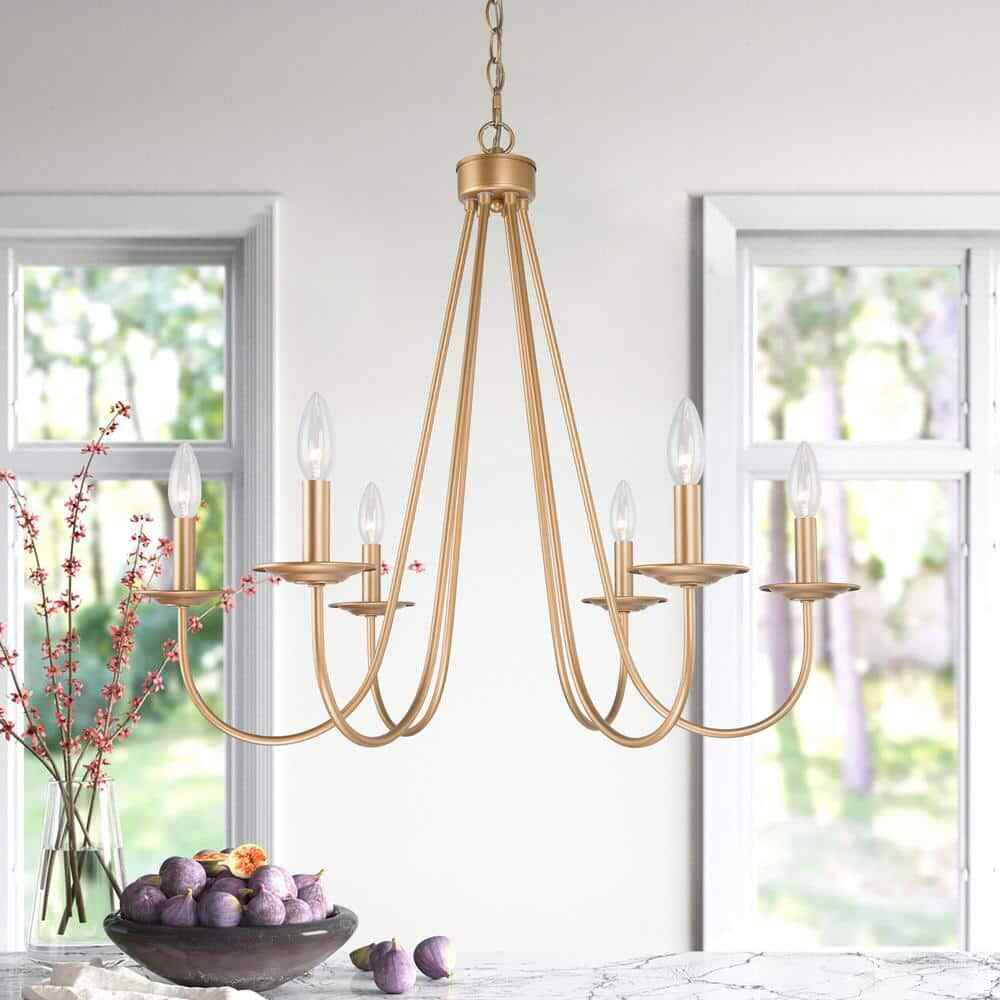 Uolfin Modern Gold Dining Room Chandelier Light with Candlestick Bulbs