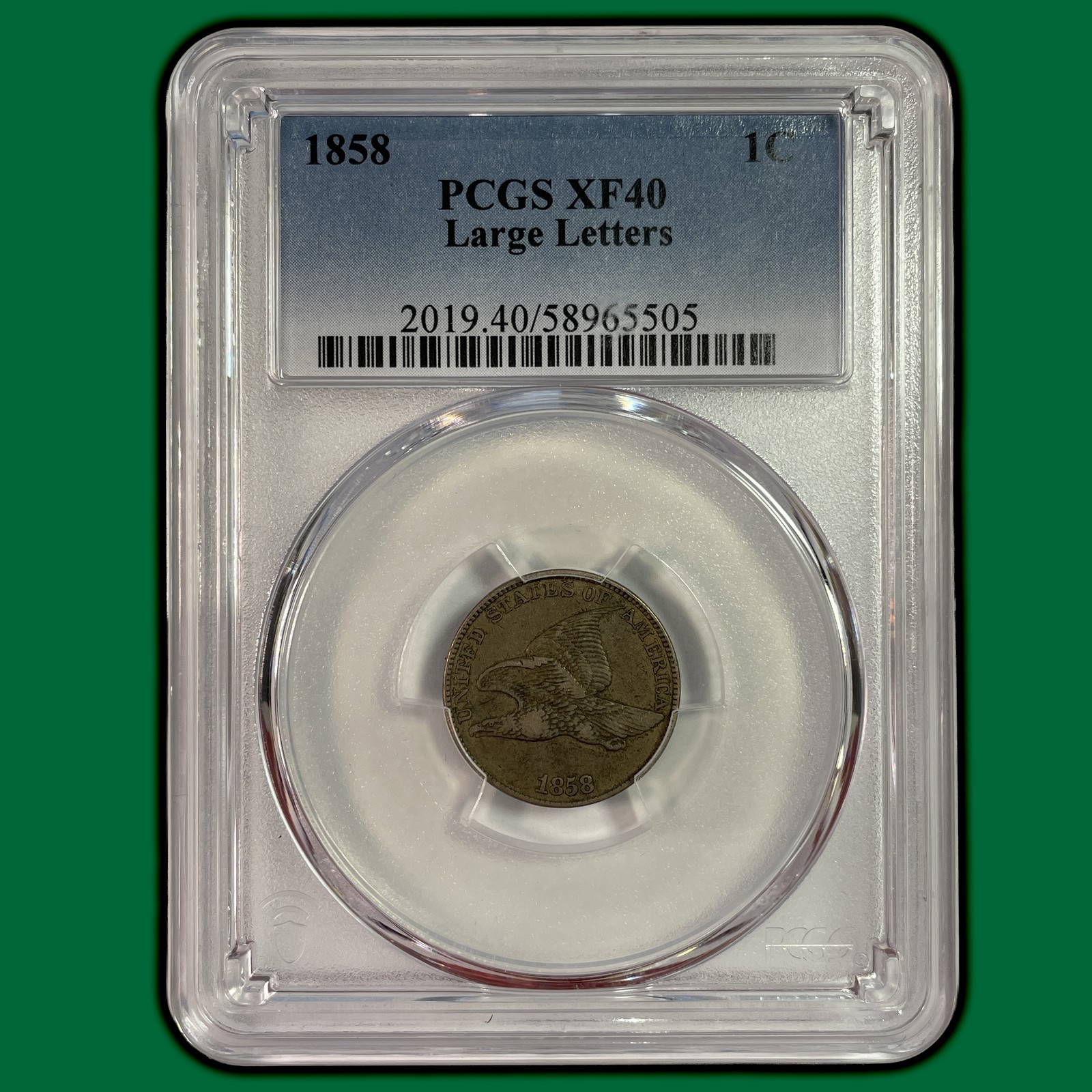 1858 Large Letters Flying Eagle Cent Extremely Fine PCGS XF40 Coin #47779