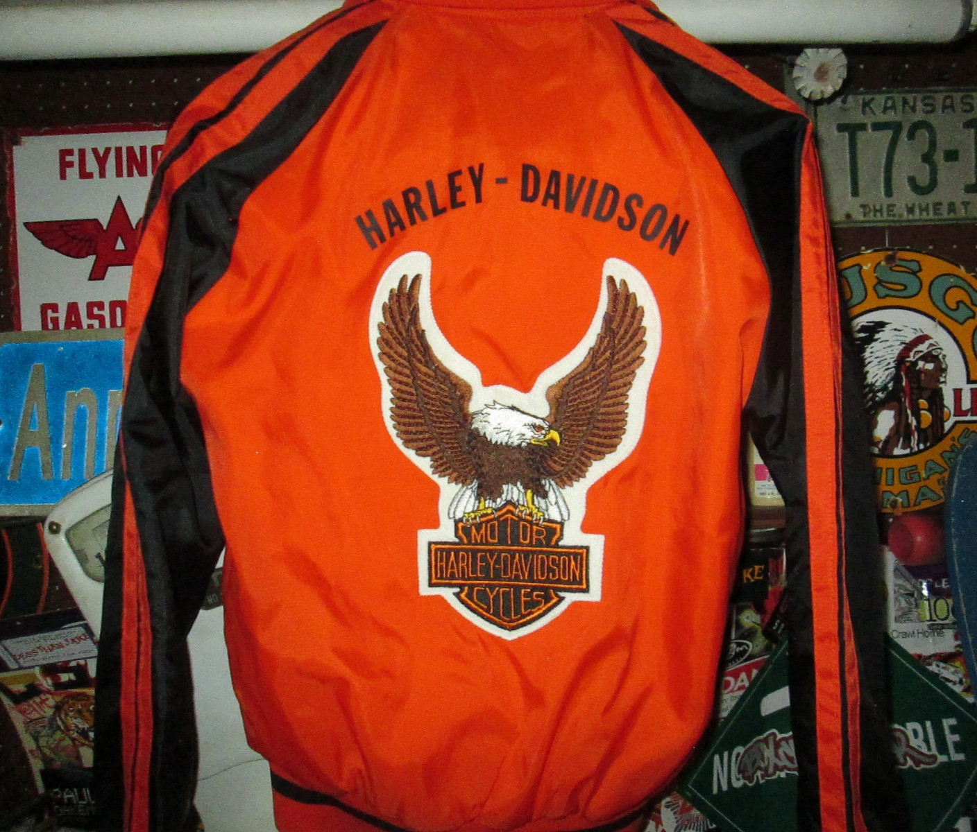 HARLEY DAVIDSON MOTORCYCLES Vtg 70s 80s Screaming Eagle Patch Lined Jacket amf S