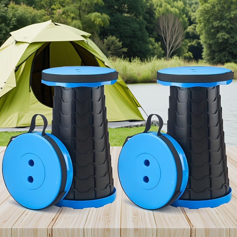 2PCS Collapsible Stool Blue Portable Camping Chair 400LBS Load Bearing Outdoor