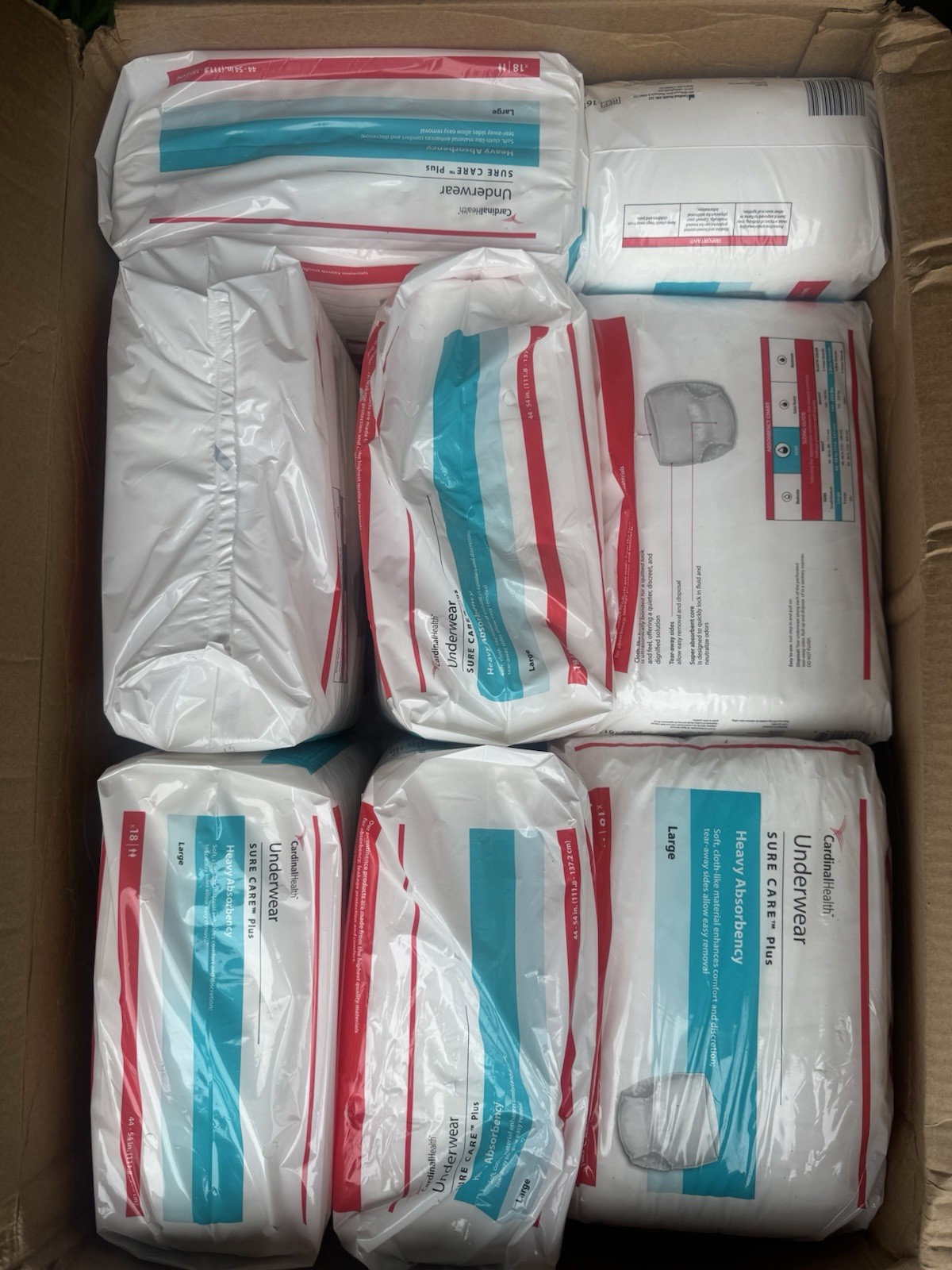 LOT OF 12 Packs Cardinal Health Sure Care Plus Underwear Absorbency Large 18ct