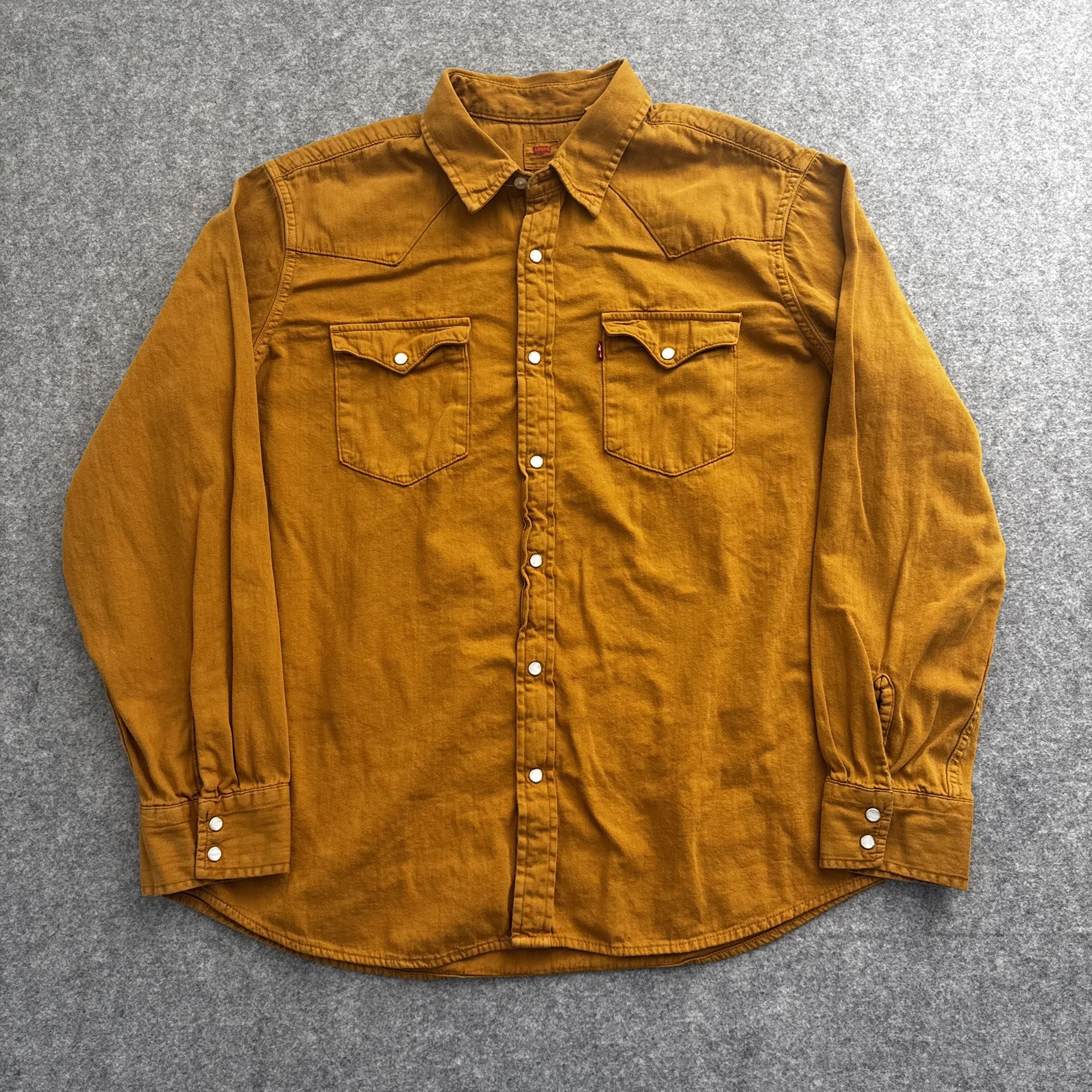 Levi’s Pearl Snap Shirt Mens XL Tan Western Standard Fit Cotton Twill Cowboy