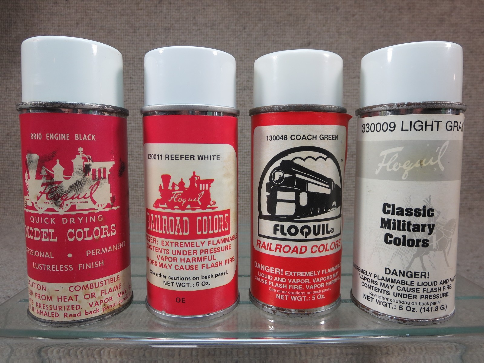 4 Vtg Floquil Spray Paint Can Lot Model Railroad & Military All Different Labels