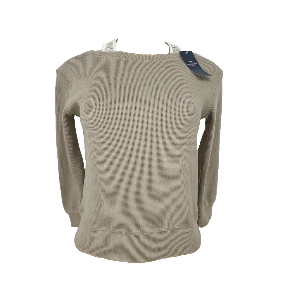 NEW Abercrombie Kids Size 7/8 beige waffle-knit long-sleeve thermal Tee 11-4k