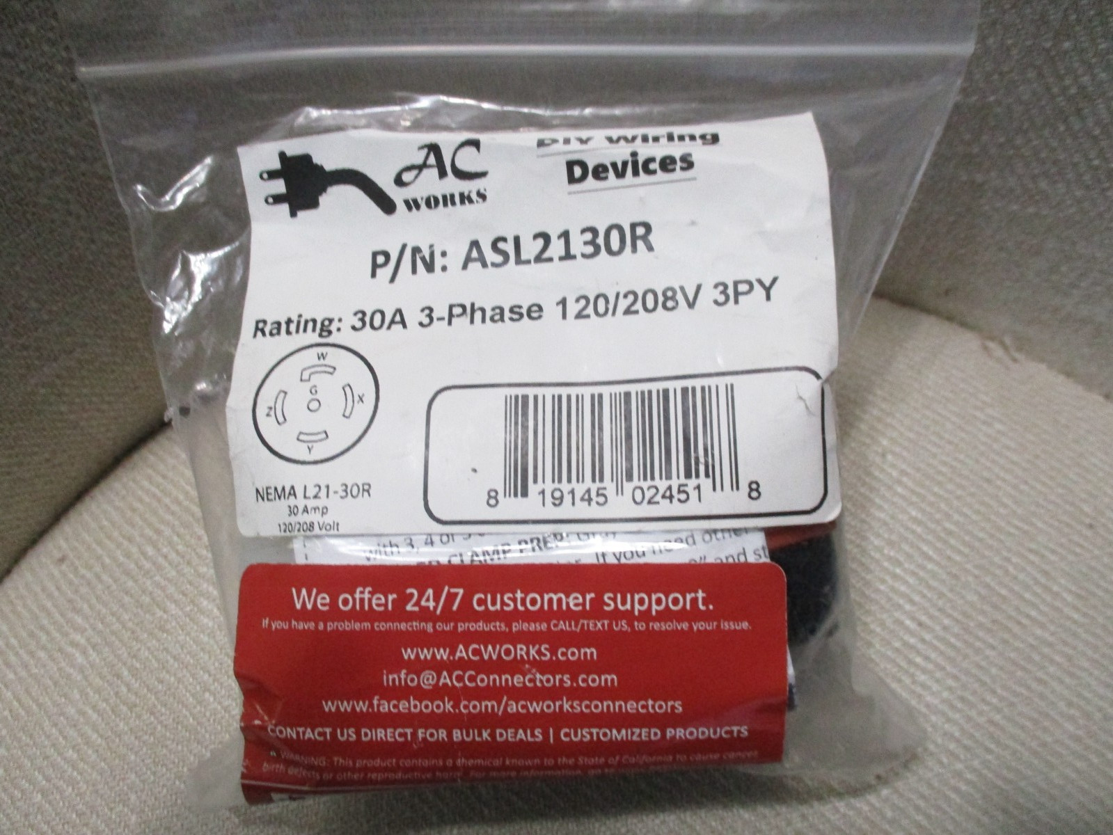 AC WORKS® NEMA L21-30R – 3-Phase 30A, 120/208V Locking Female Connector NEW AC WORKS® NEMA L21-30R – 3-Phase 30A, 120/208V Locking Female Connector NEW