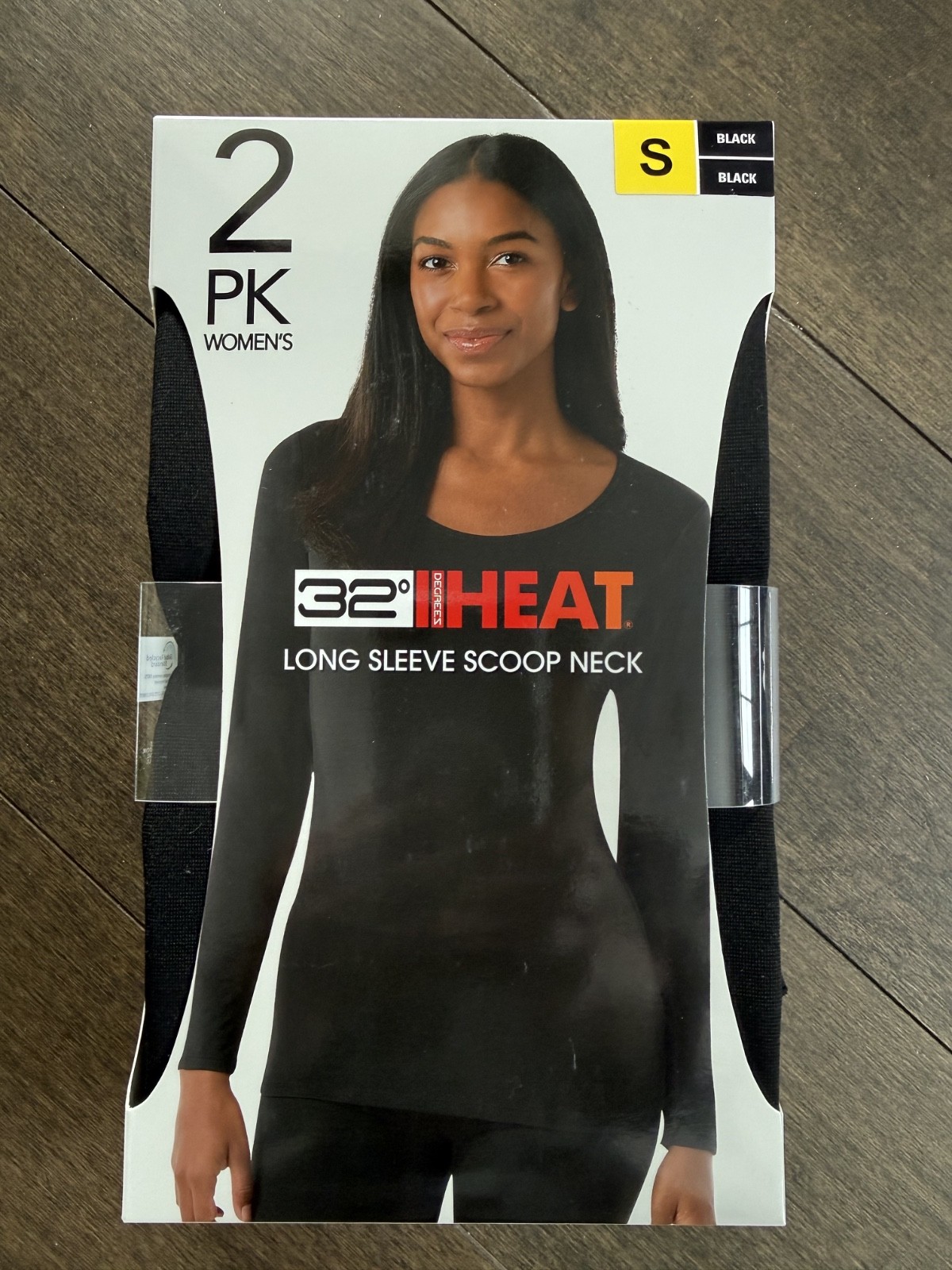 2 PACK WOMEN\'S SMALL 32 DEGREES HEAT LONG SLEEVE SCOOP NECK TEE SHIRTS BLACK NEW