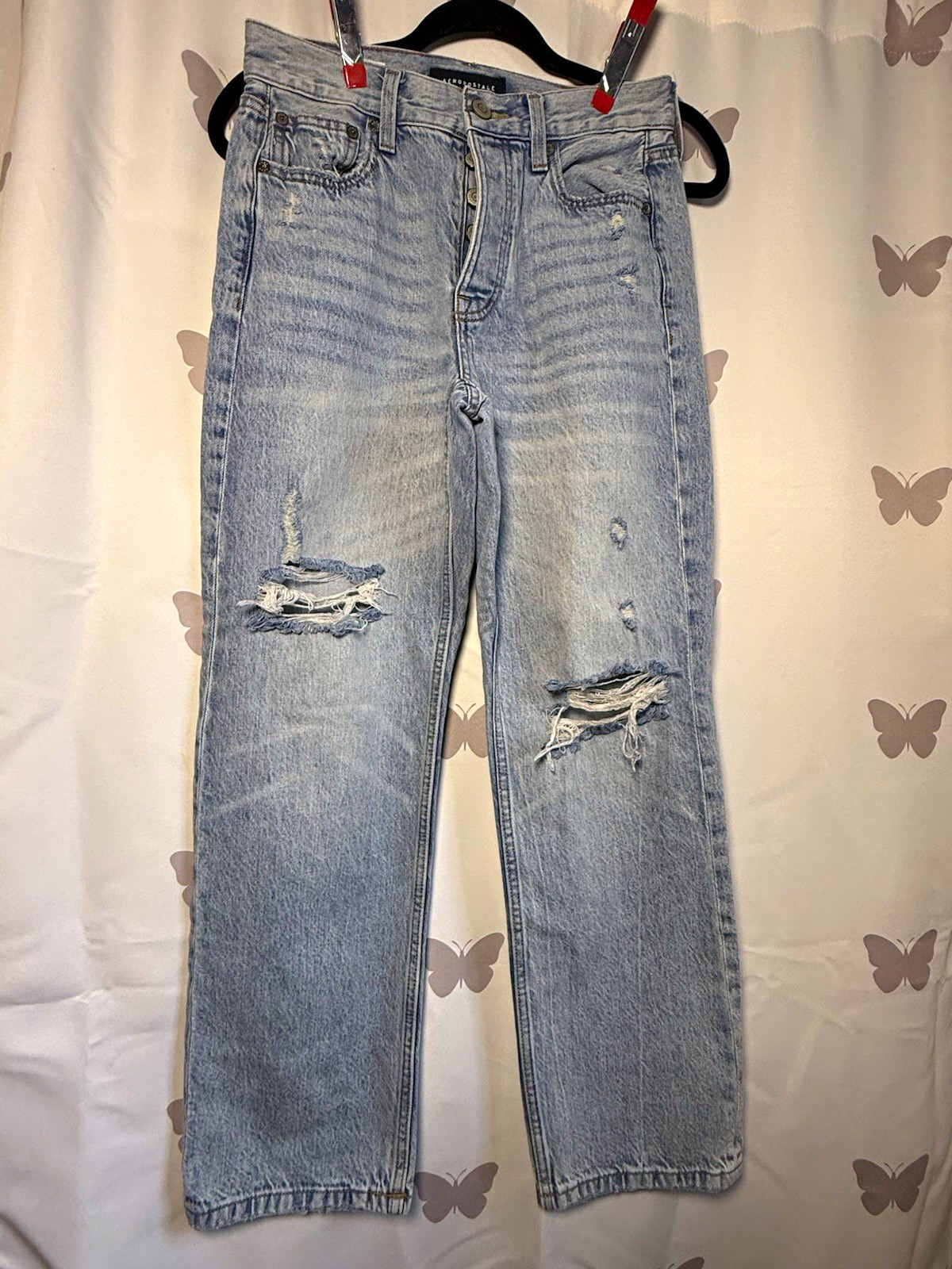 Aeropostale Light Wash Baggy Denim Jeans Button Fly Size 0Short