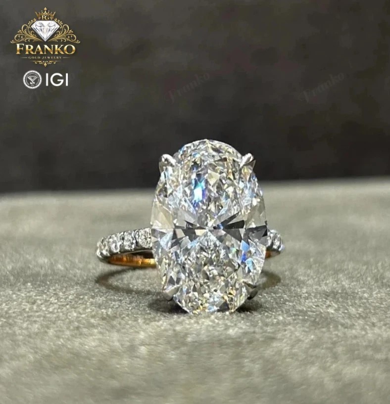 IGI 5.20Ct Oval-Cut EF/VS1 Lab Grown Diamond Wedding Ring Real 14k Two Tone Gold