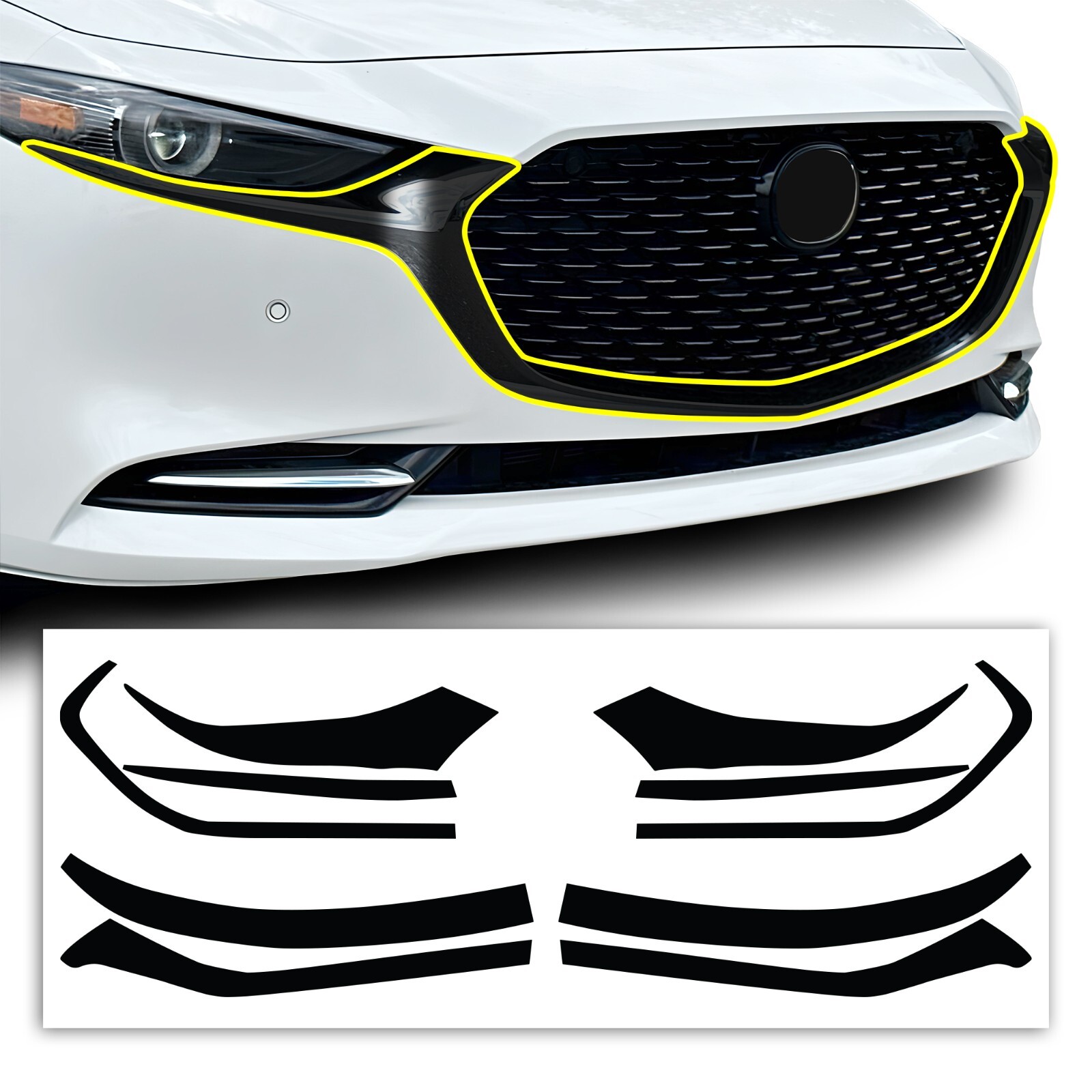 Fits Mazda 3 2019-2026 Front Grille Chrome Delete Decal Blackout Vinyl Trim