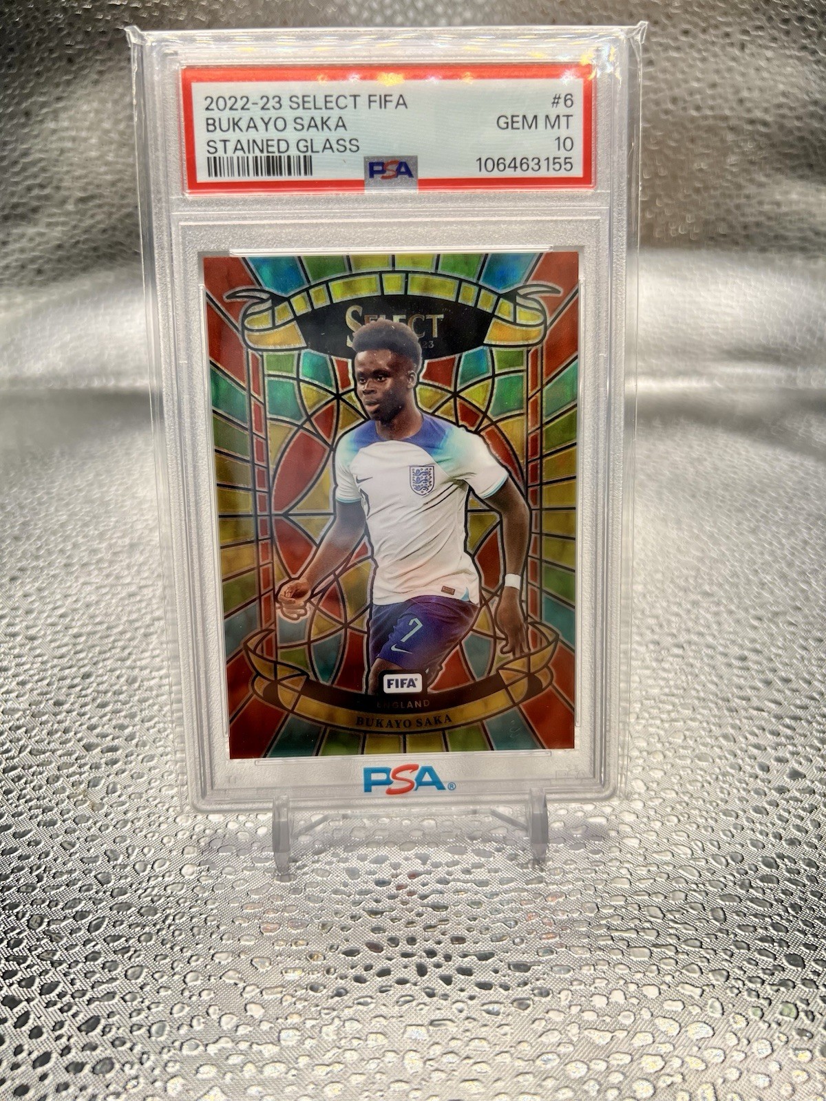 2022-23 Panini Select FIFA Stained Glass Bukayo Saka #6 Case Hit SSP PSA 10 💎